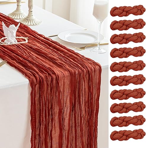 Miniatura 7 de Paquete de 10 caminos de mesa de estopa, gasa de 10 pies, estilo bohemio, romántico, camino de mesa para boda, novia, fiesta de otoño, decoración de