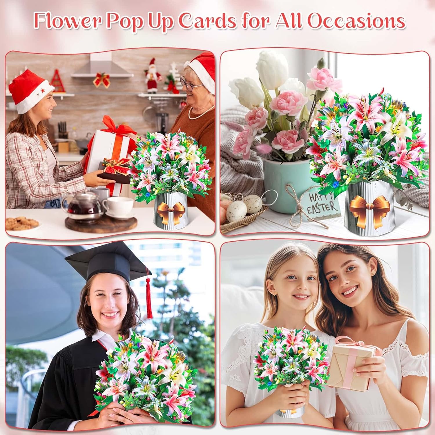 shynek Paper Flower Pop Up Cards, Lilies Flower Bouquet Card 3D Greeting Cards for Mother's Day, Graduation, Anniversary, Birthday, Congratulations, Get Well, Home Decor, with Envelope - Image 7