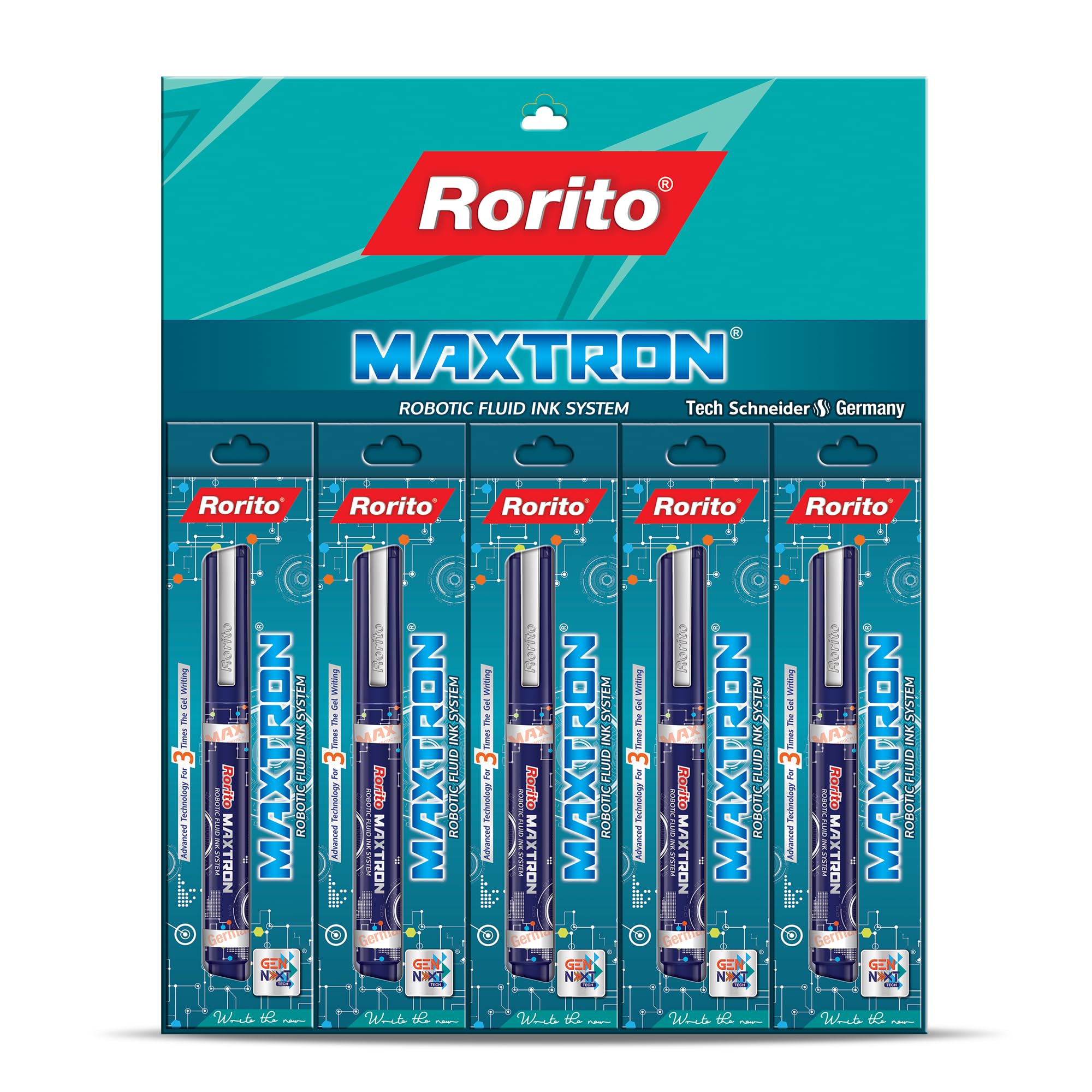 Rorito Maxtron Pen | Pack of 5 | Robotic Fluid Ink Technology | Tungsten Carbide Fine Tip | Waterproof Ink | Ideal Pen for Students | Refillable (Blue)-picture-14