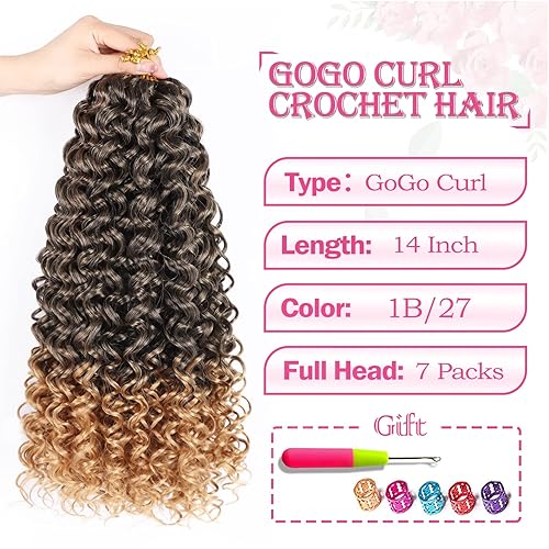 Miniatura 3 de Gogo - Cabello rizado de ganchillo de 14 pulgadas, 7 paquetes de cabello rizado de ganchillo para mujeres negras, cabello rizado de playa rizado
