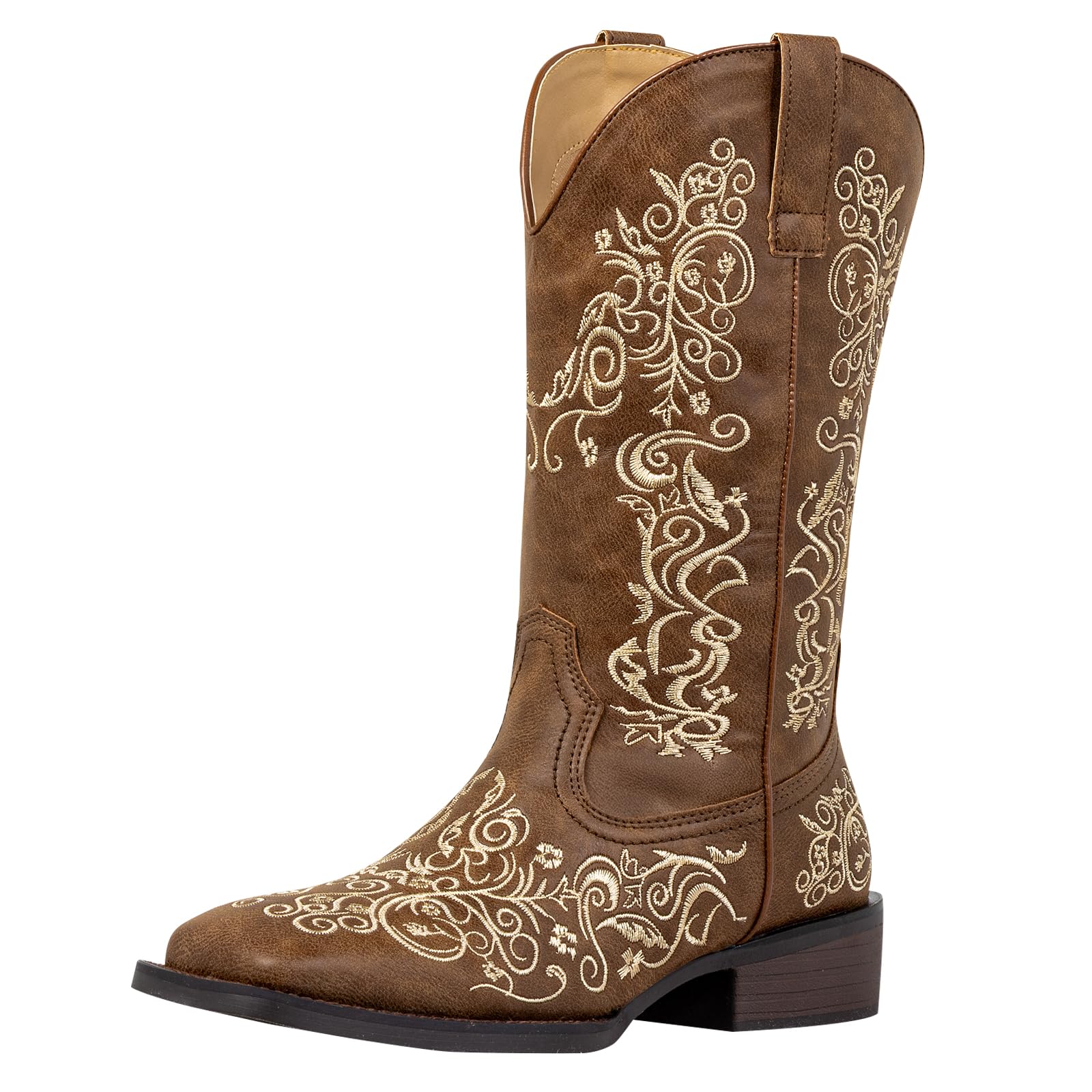 SheSole Womens Western Cowgirl Boots Fashion Rhinestone Square Toe Ladies Cowboy Boots Mid Calf