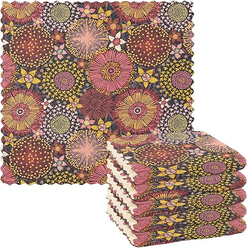 linqin Colorful Flowers Set of 6 Fast Drying Kitchen Towels and Dishcloths Decor Quality Kitchen Tea Towels Reusable for Bathroom Table