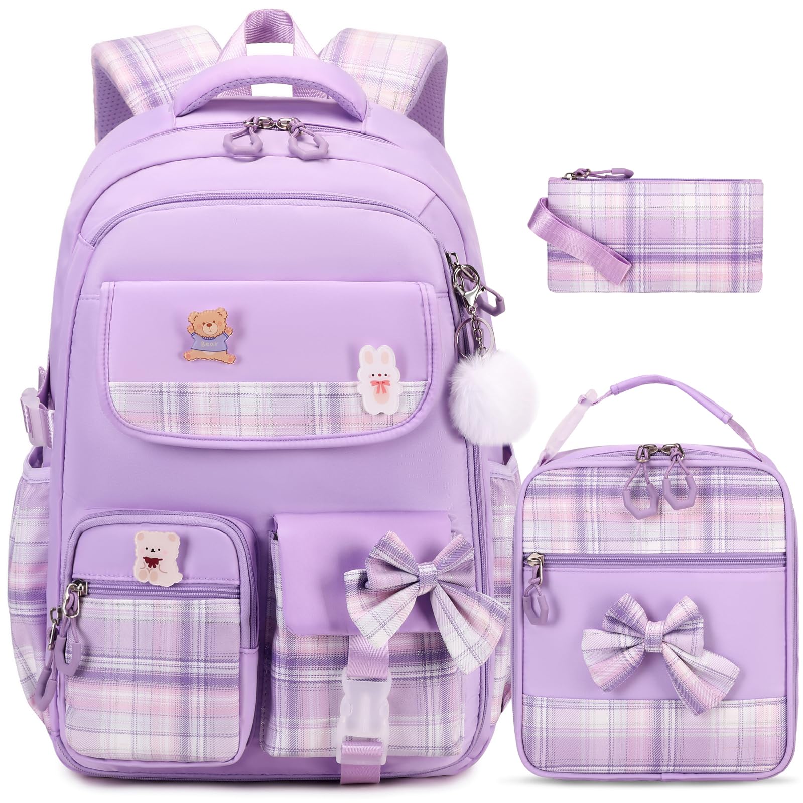 ACESAK Girls Backpack - 3PCS Backpack for Girls Cute School Backpacks for Girls Kindergarten Elementary Preschool Middle Kids School Bags with Lunch