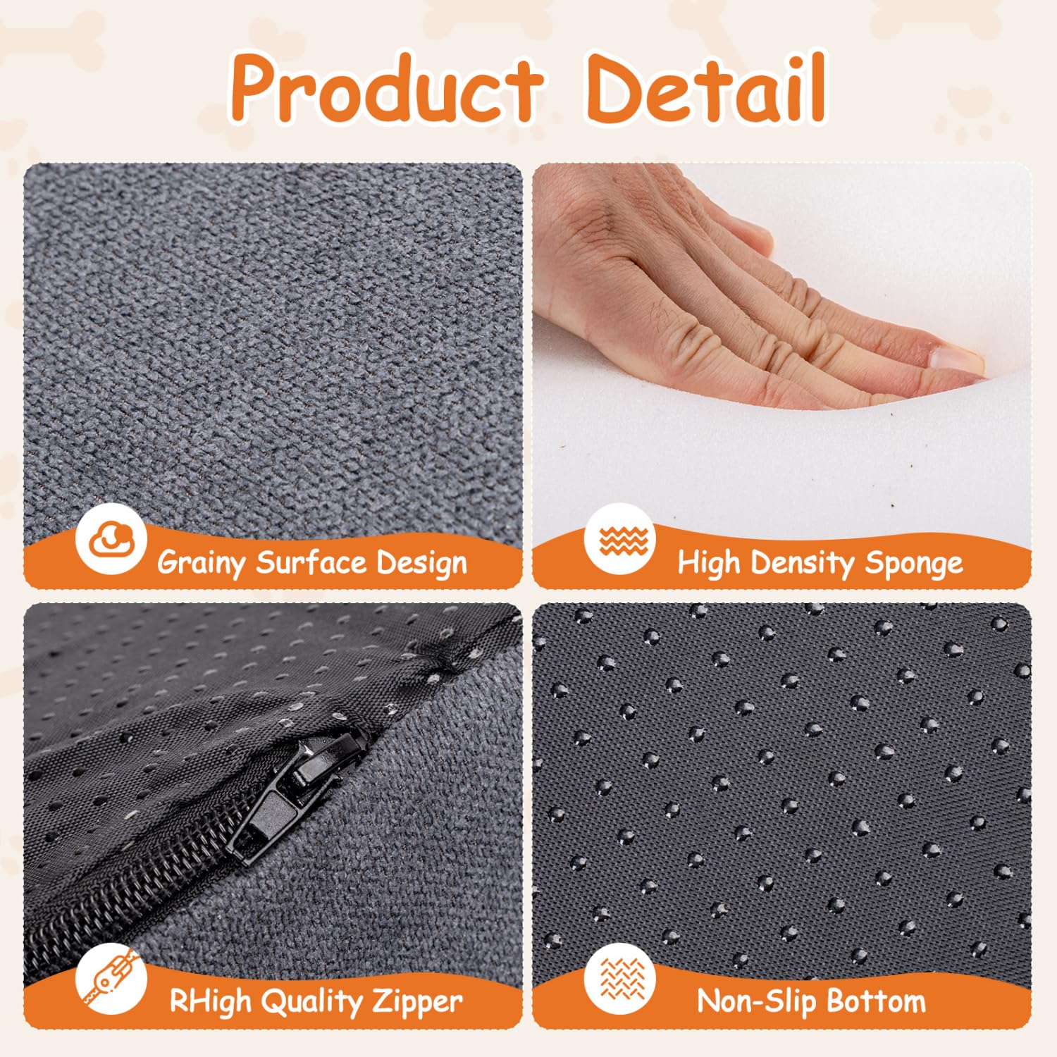 Nobleza Escalera para Perros Pequeños, Escaleras para Mascotas de Espuma para Cama y sofá, Rampa para Perro con Funda Lavable y Fondo Antideslizante, Ligera, 35x56x40cm, 3 Peldaños, Gris