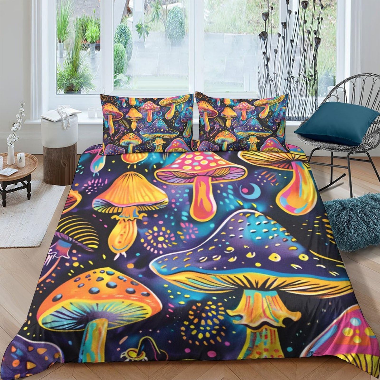 Ctjqhvkz Style-5 3D Printed Psychedelic Mushroom Fitted Sheet Microfiber Soft Colorful Fantasy Bed Sheet Non Slip Washable For Bedroom Decor Single（135X200cm）