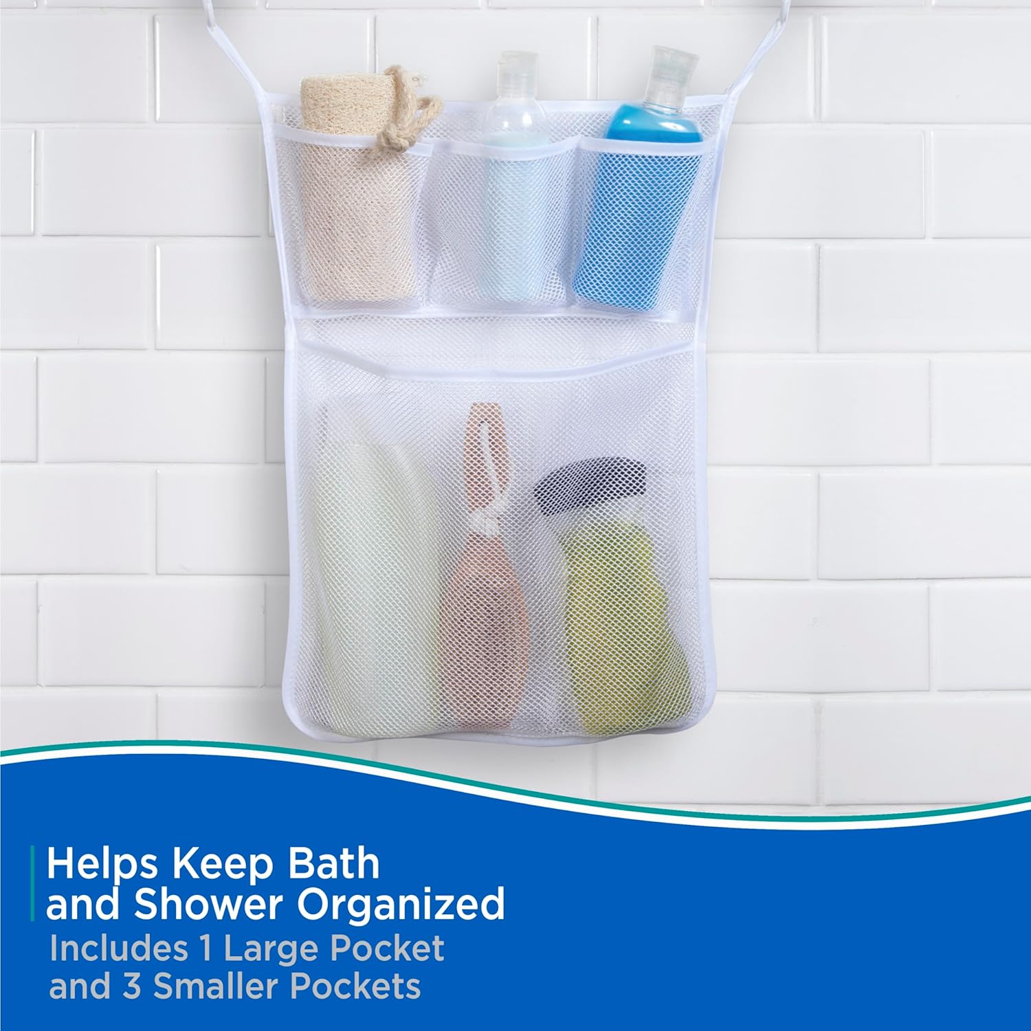 White Mesh 4-Pocket Suction Shower Caddy