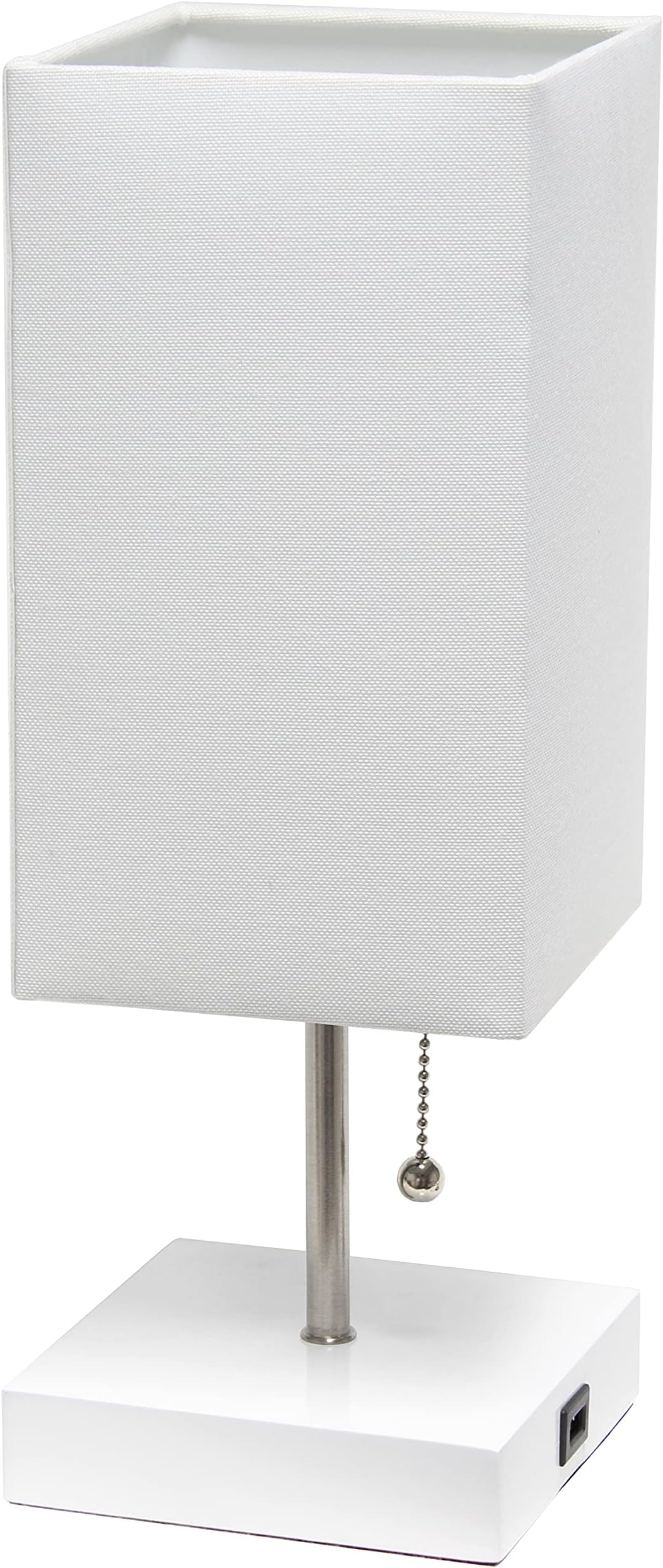 Simple Designs LT1088-WOW Petite White USB Charging Bedside Night Stand Table Lamp Pull Chain Switch, White Shade