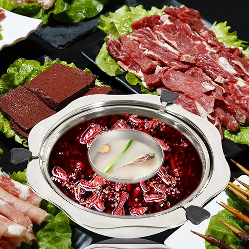 Miniatura 3 de Olla giratoria de 12.6 pulgadas con divisor y colador, olla caliente dividida de acero inoxidable para lavabo de lancha, filtrado de rejilla,