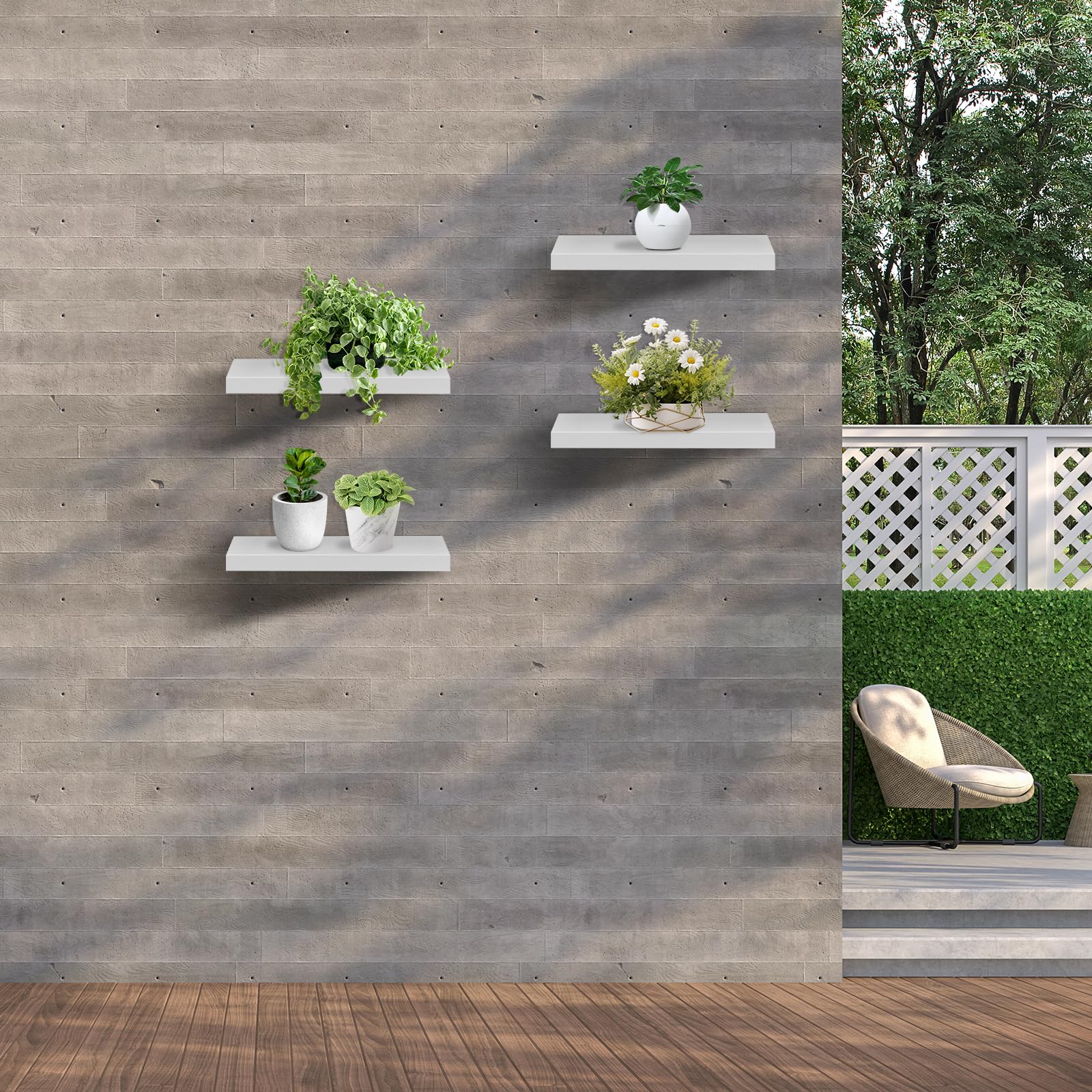 Estantes Flotantes de Pared Juego de 4 - Madera 14x40cm, para Salón, Cocina, Oficina y Decoración Moderna, Blanco
