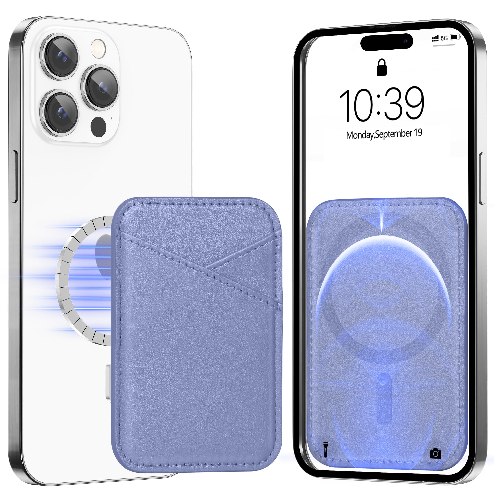 Miroddi for MagSafe Wallet, Magnetic Wallet Card Holder for iPhone 15/14/13/12 Series, 0.12" Invisible Ultra-Thin Magnetic Phone Wallet, 2 Independent Card Slot, Vegan Leather, Lavender