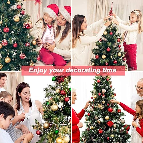 Miniatura 5 de Adornos para árbol de Navidad, paquete de 78 adornos para árbol de Navidad, bolas de Navidad rojas y verdes, doradas, inastillables, juego surtido