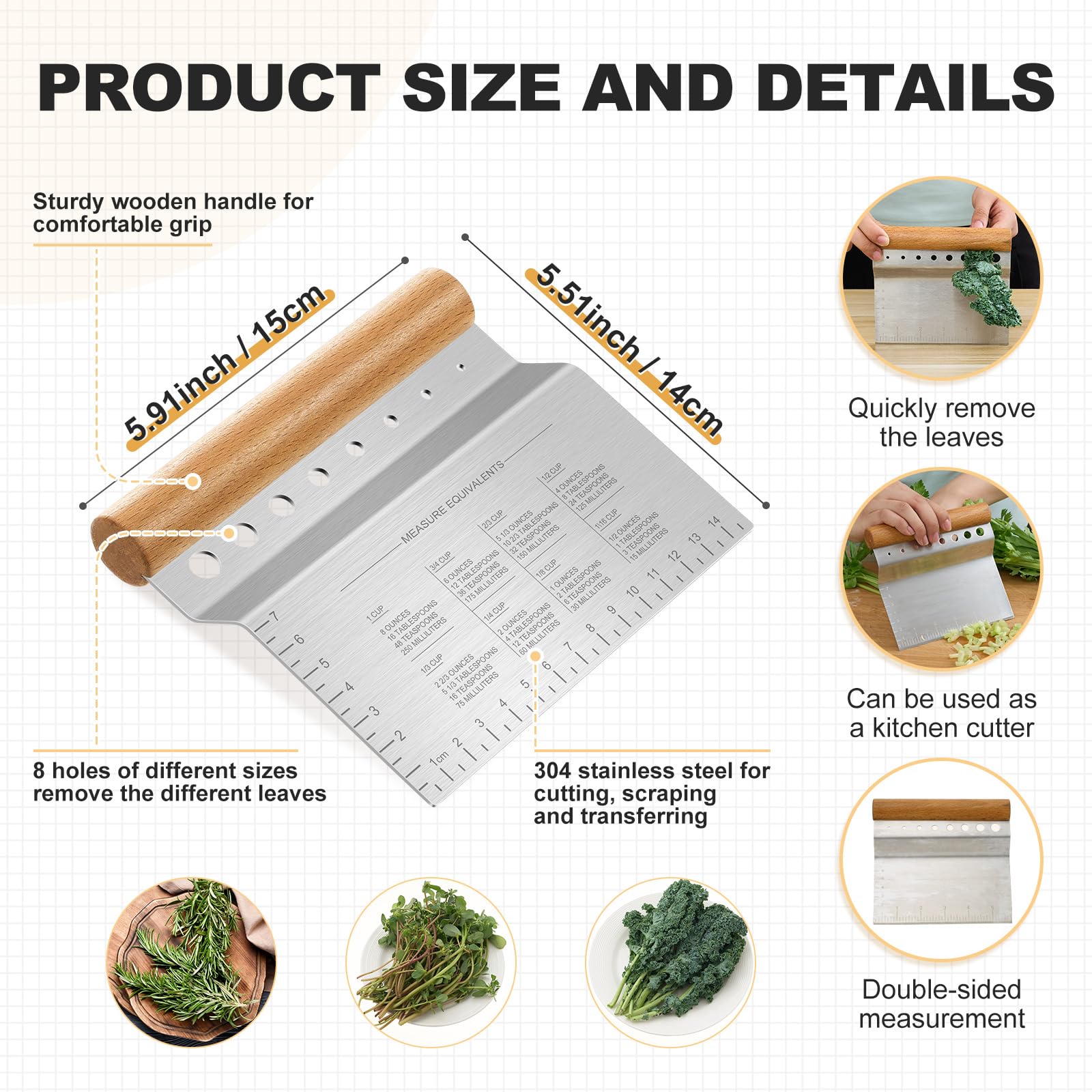 Lanties Herb Stripper 8 Hole 304 Stainless Steel Leaf Stripper Tool Herb Scissor Stainless Steel 5 Blade Kitchen Scissors with Safety Cover Cleaning Comb for Cutting Collard Rosemary Kitchen Gift