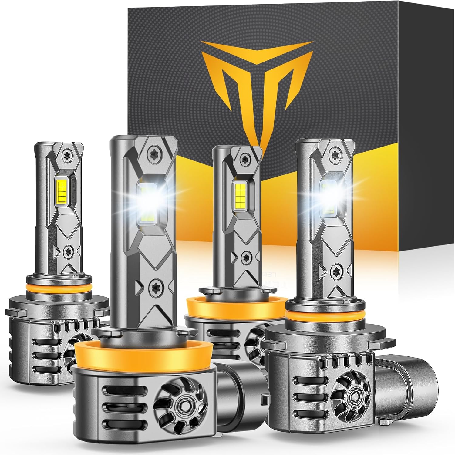 H11/H9/H8 9005/HB3 LED Light Bulb Combo, 100000LM 1200% Brighter 1:1 Mini Size 6500K H11 9005 High&Low Bulbs, 10 Year Extend Lifespan, Quick Install, Turn Signal Light Assemblies Pack of 4