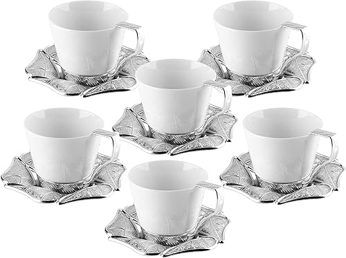 LaModaHome Juego de 6 tazas de café expreso con platillos, tazas de café griego árabe turco de porcelana para mujeres, hombres, adultos, invitados o