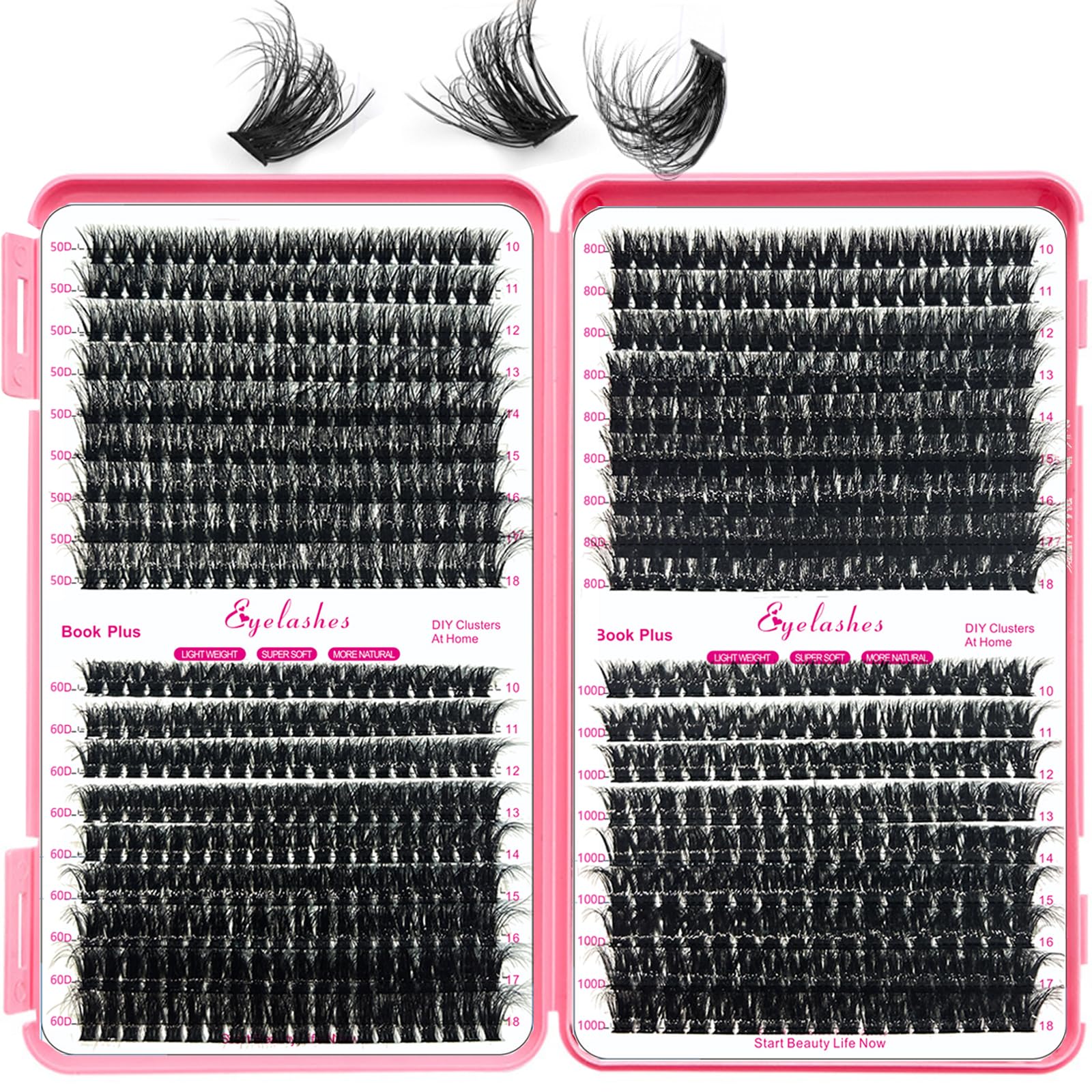 Kit de Extensión de Pestañas Fluffy DIY Extension de Rollo D 684 Piezas Independientes,Pegado y Sellado de Pestañas,Cepillo de Pinzas Eliminación de Pestañas (10-18mm,50D+60D+80D+100D)