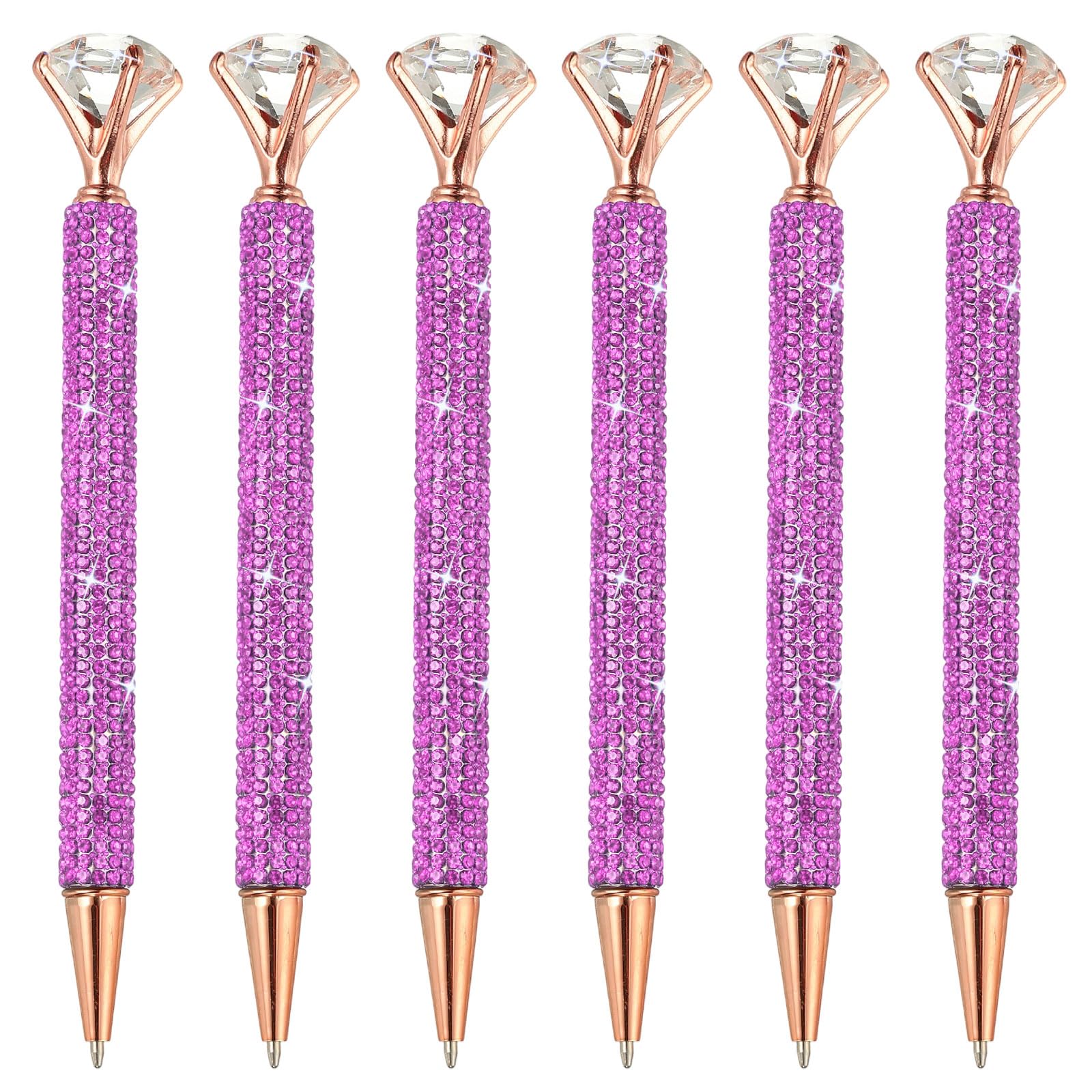 PATIKIL Rhinestone Ballpoint Pen, 6Pcs Crystal Diamond Twist Metal Pen Bling 1.0mm Medium Point Black Ink Glitter for Note Taking Journaling, Light Purple
