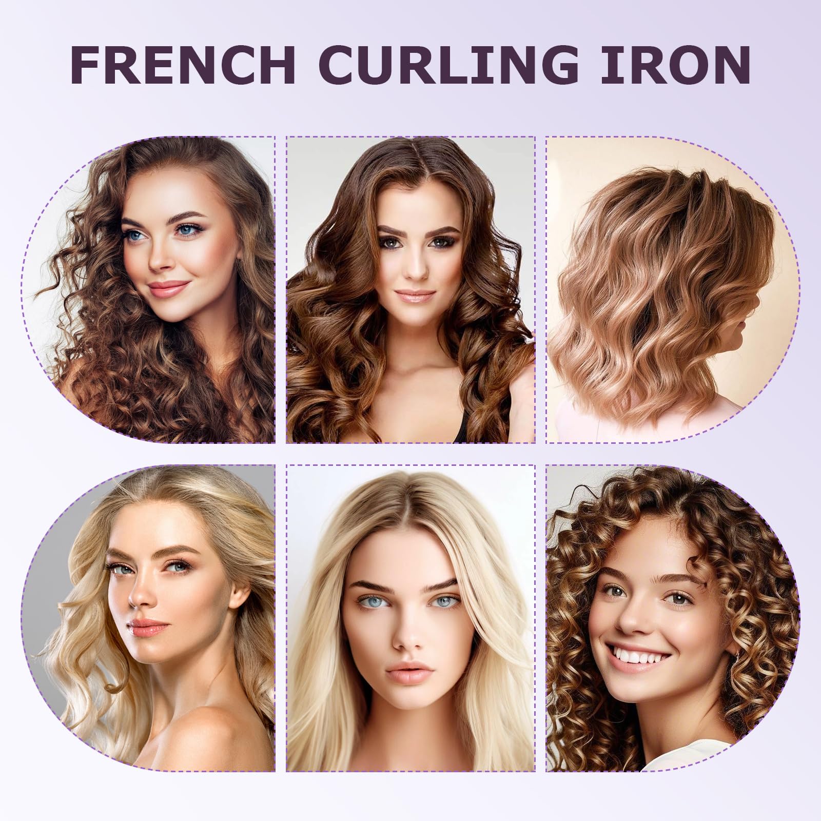 Rizador de Pelo, 32mm Rizador Pelo Ondas, 2 Barriles Ondulador de Pelo Iónico, 5 Temperatura Ajustable, Anti-Escaldaduras Rizador Francés, Plancha Ondas para Grandes Rizos (Morado)
