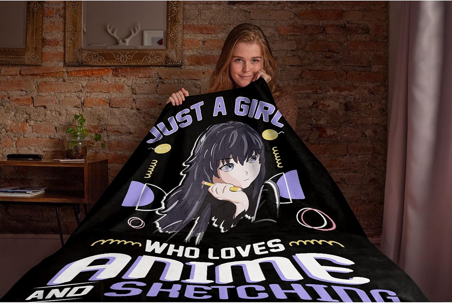Just A Girl Who Loves Anime and Sketching Blanket Soft Blankets and Throws Flannel Cozy Lightweight Quilt Gift Perfect for Bed Sofa Couch-80 x60 Large for Adult