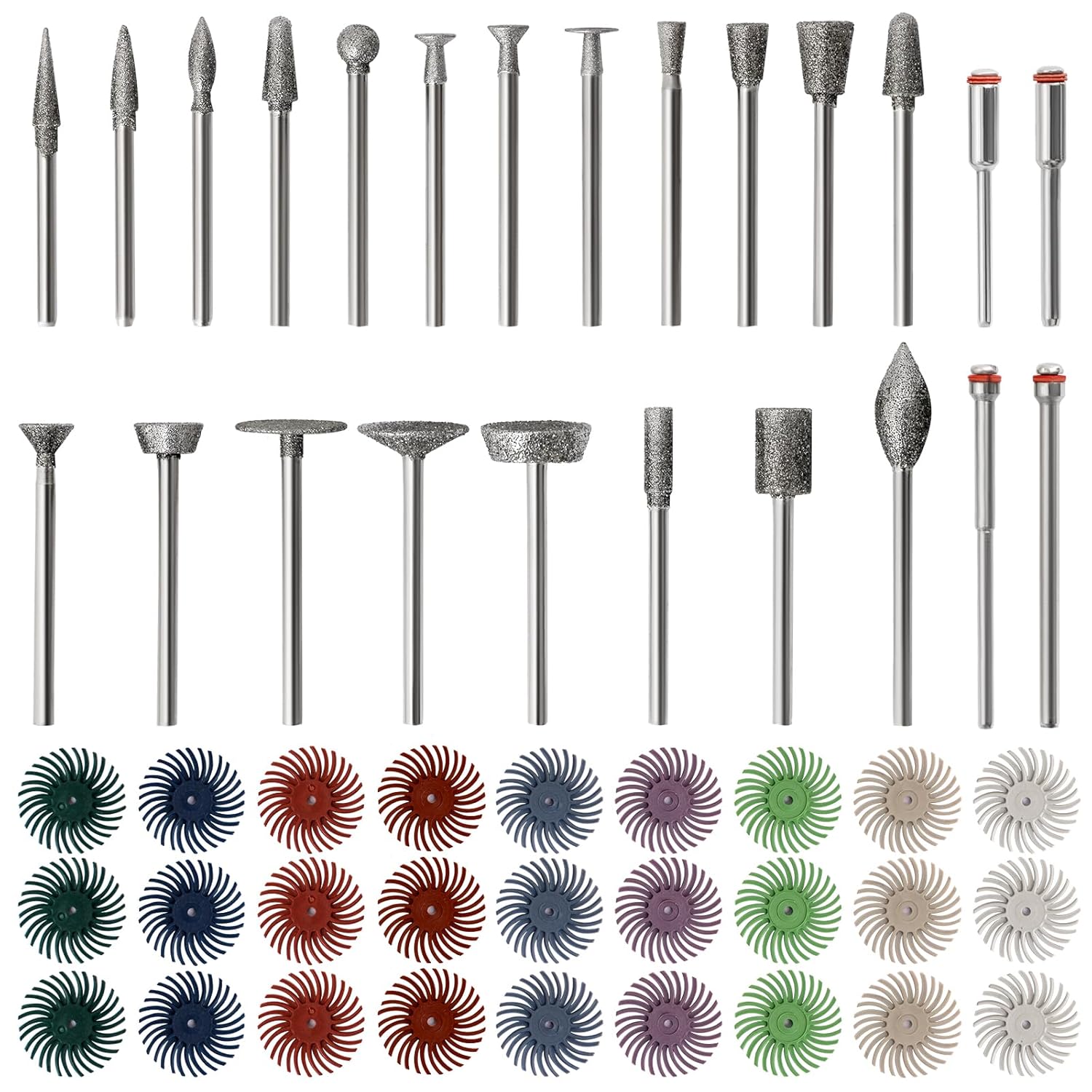 51Pcs Diamond Bits for Dremel Tool Accessories, HOMEIDOL Polishing Kits, 1" Radial Bristle Disc with 3/32", 1/8" Shank Rotary Tool Bits Diamond Grinding Bits for Stone Ceramics Metal Sanding