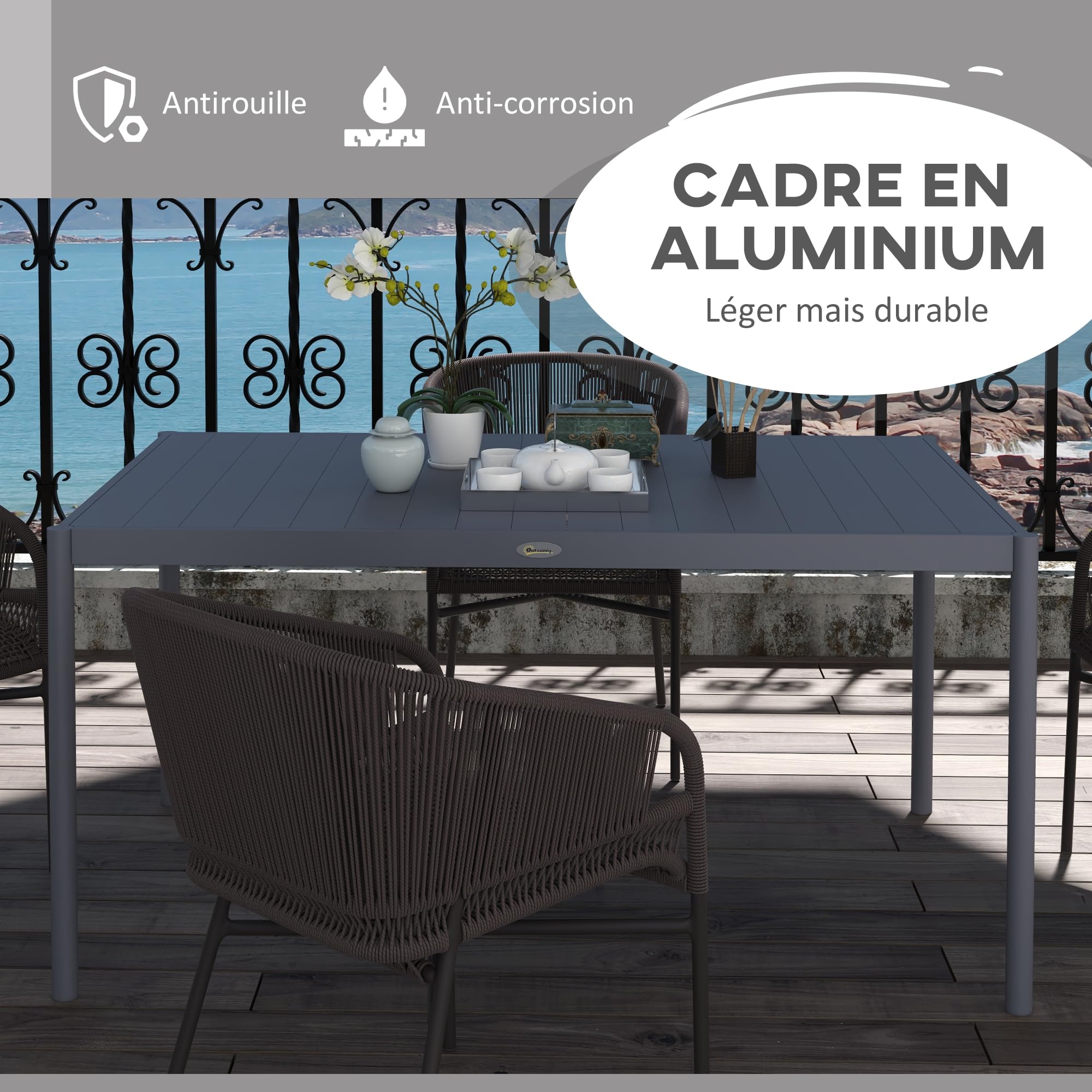 Outsunny Table de Jardin Rectangulaire 6 Personnes 145L x 90l x 74H cm Gris