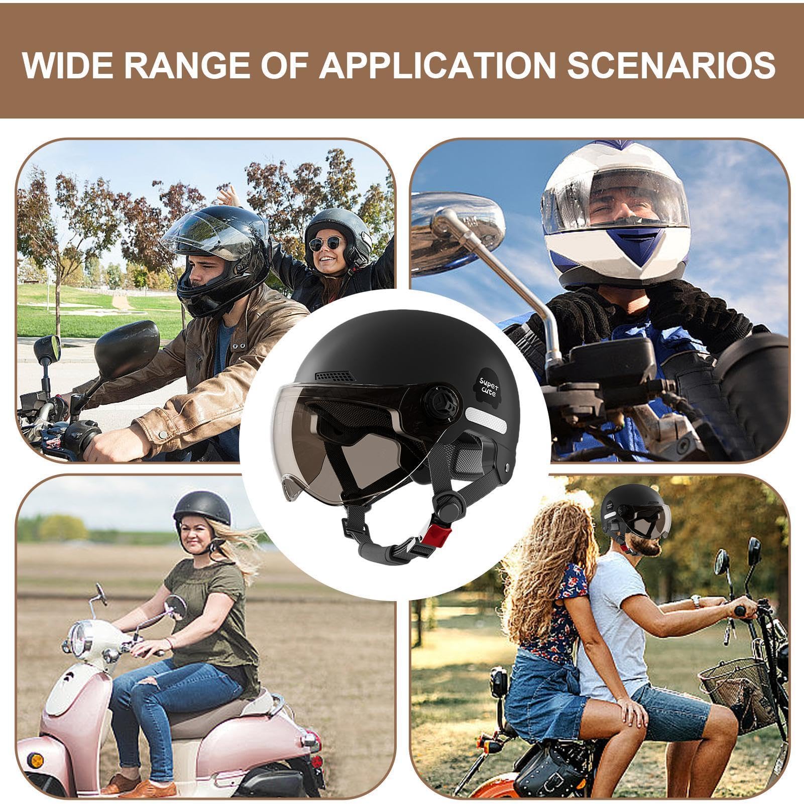 Casque Trottinette Electrique Casque pour Vélo Électrique Trottinette | Électrique Avec Visière Moto Jets Ouvert Ouvert Moto 3/4, Unisexe Adulte,45-65 Cm