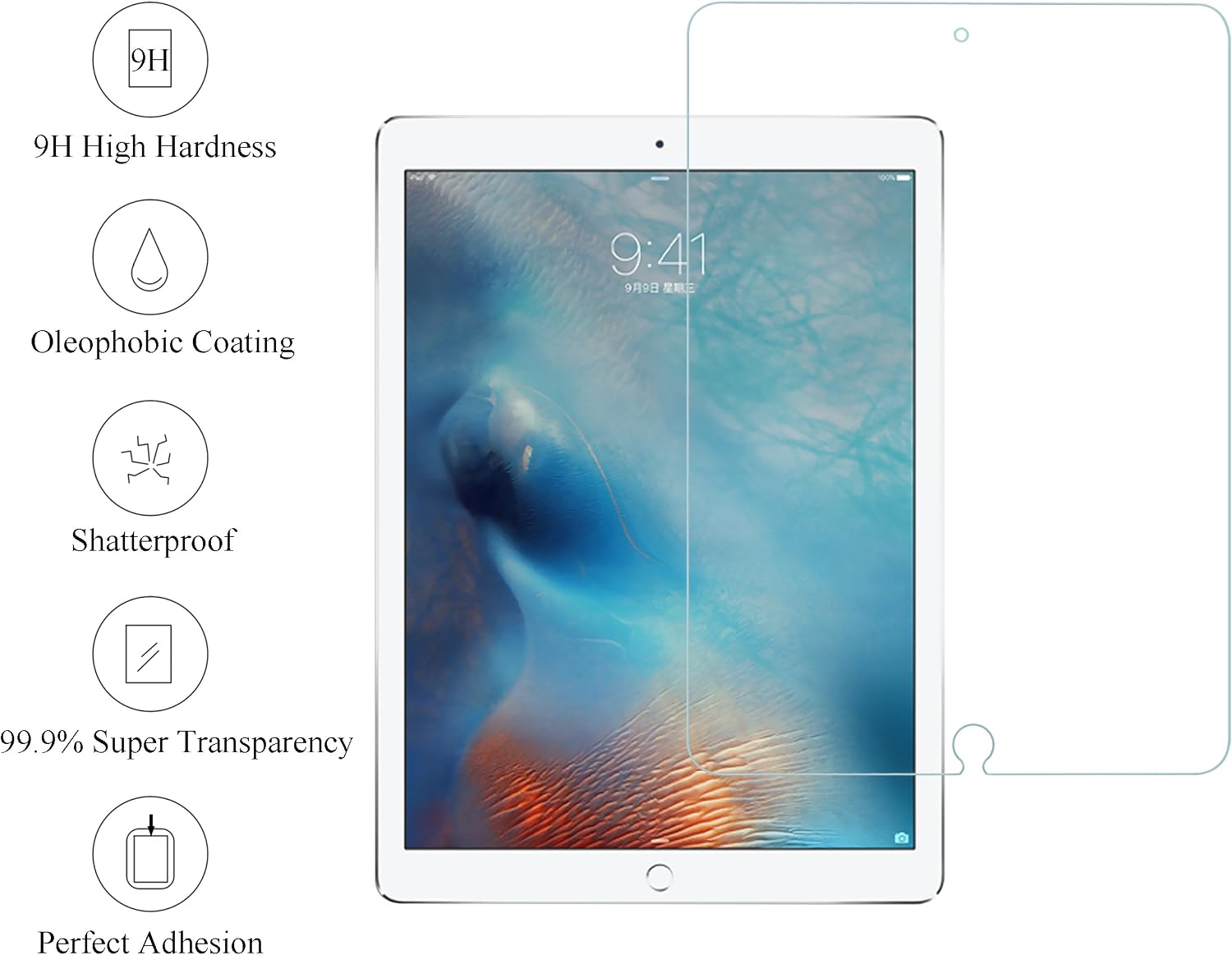 Ailun Screen Protector Compatible with iPad Pro 12.9 Inch 2015 and 2017 Model Premium Tempered Glass Apple Pencil Compatible Ultra Clear Anti Scratches Case Friendly