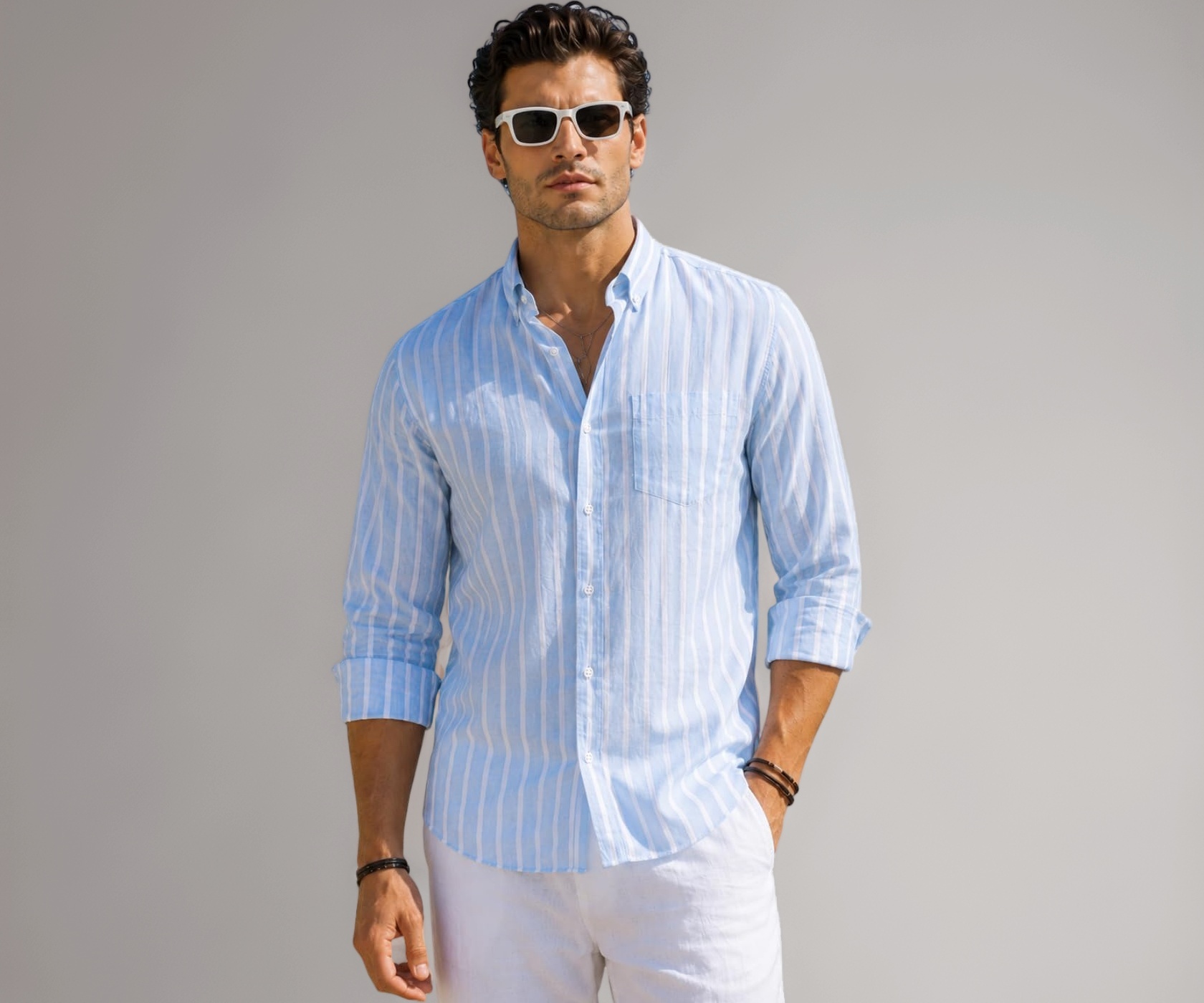 Majestic Man Slim Fit Vertical Striped Shirt
