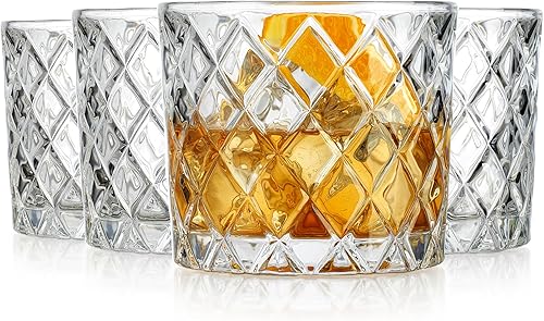 Miniatura 1 de Glaver's Juego de 4 vasos de whisky de 10 onzas. Vasos de doble estilo antiguo para copas de cóctel de roca bourbon, vasos de bar para ron de