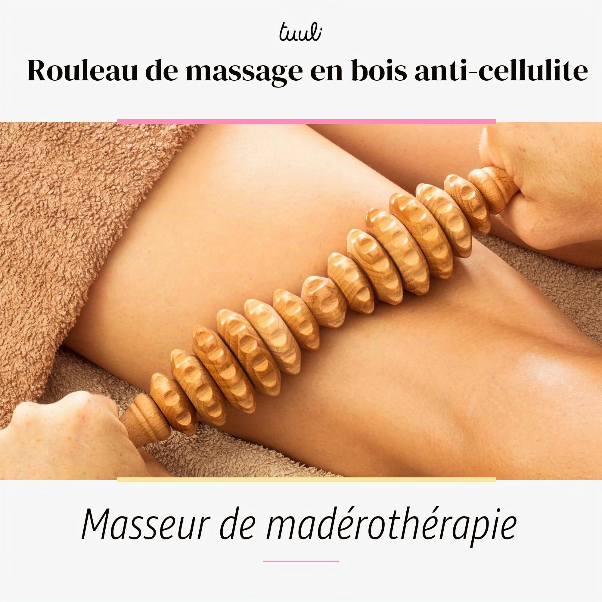 Tuuli Accessories Anti Cellulite Masseur Rouleau de Massage Appareil Maderothérapie Bois 40 cm