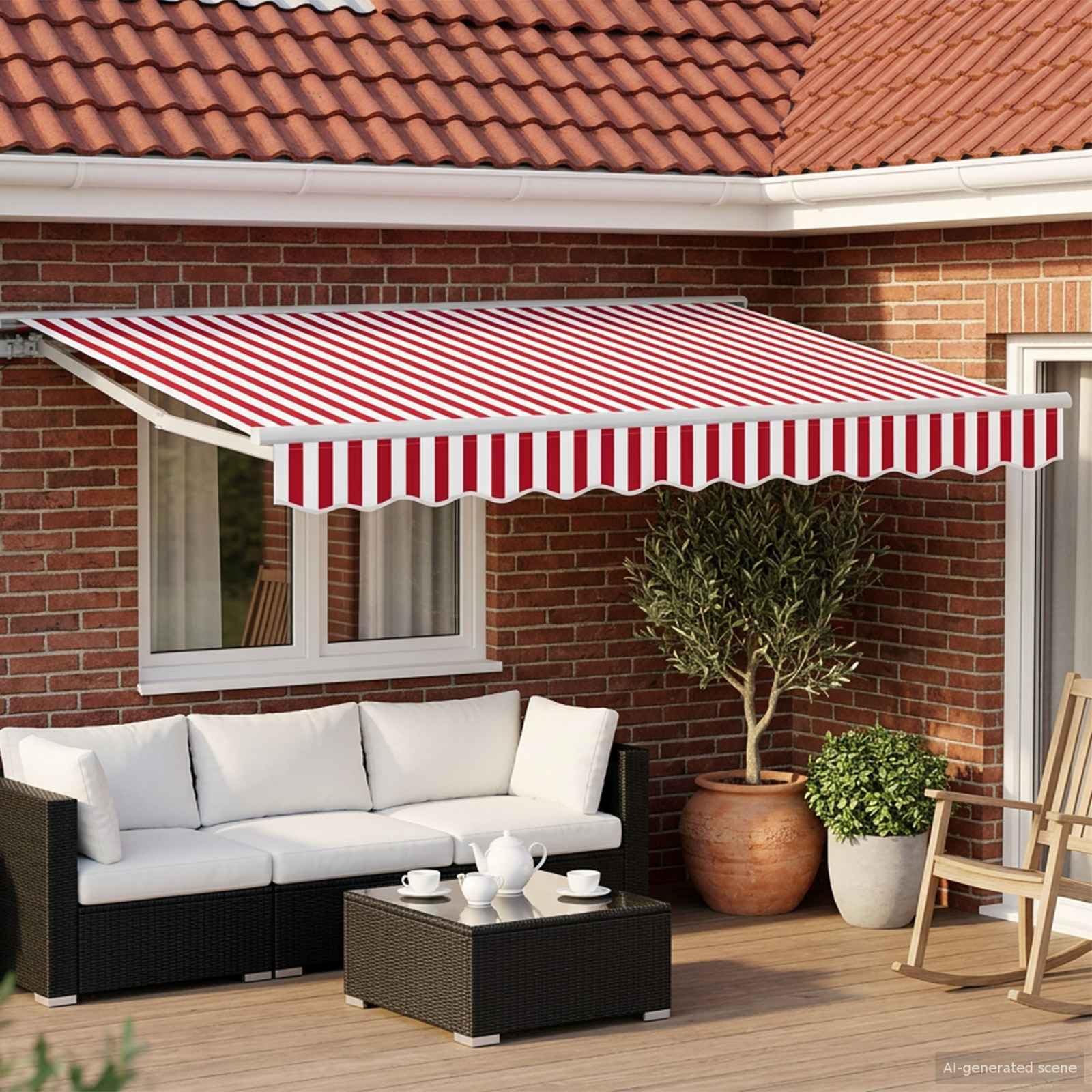 Auvent pliant électrique 3x2,5m rouge et blanc avec télécommande pour jardin et terrasse