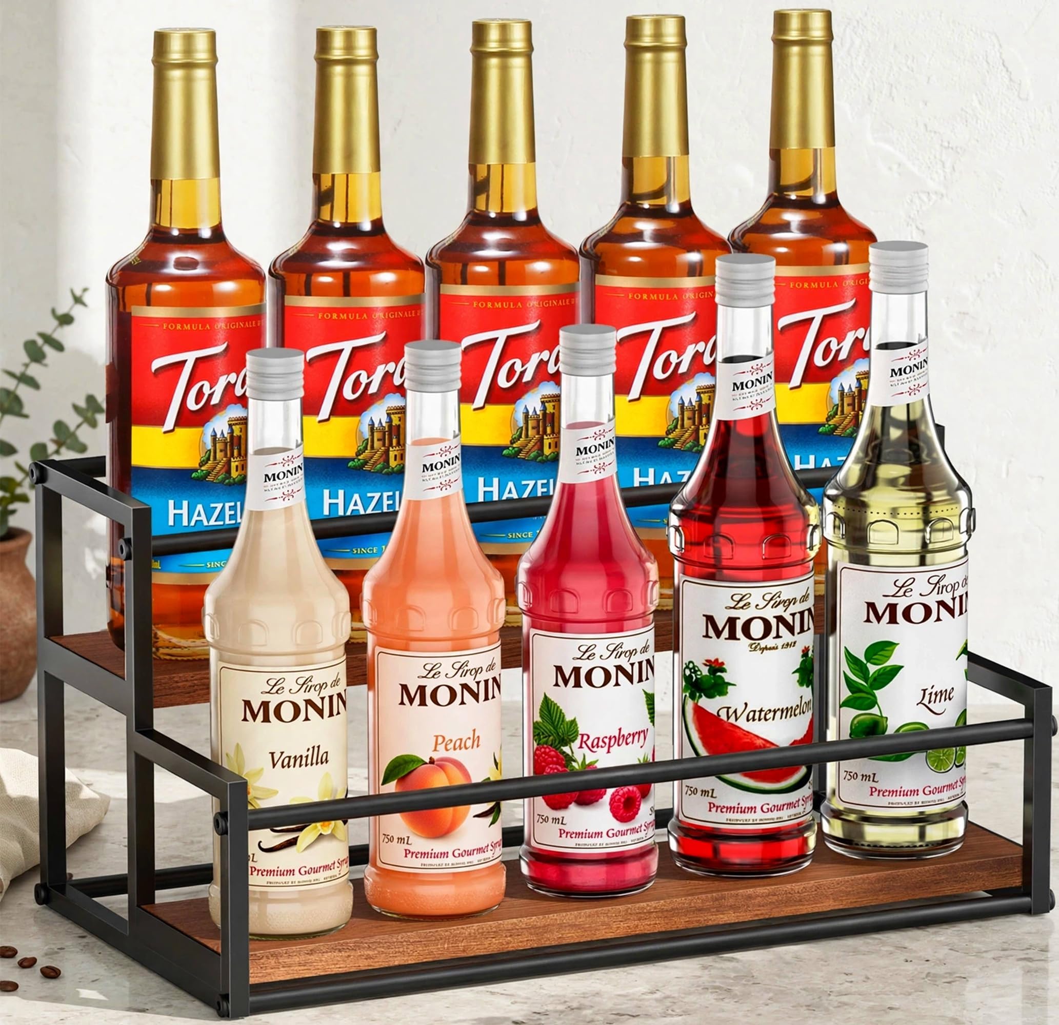 Coffee Syrup Rack Organizer 2-Tier Syrup Bottle Holder Stand for Coffee Bar Station