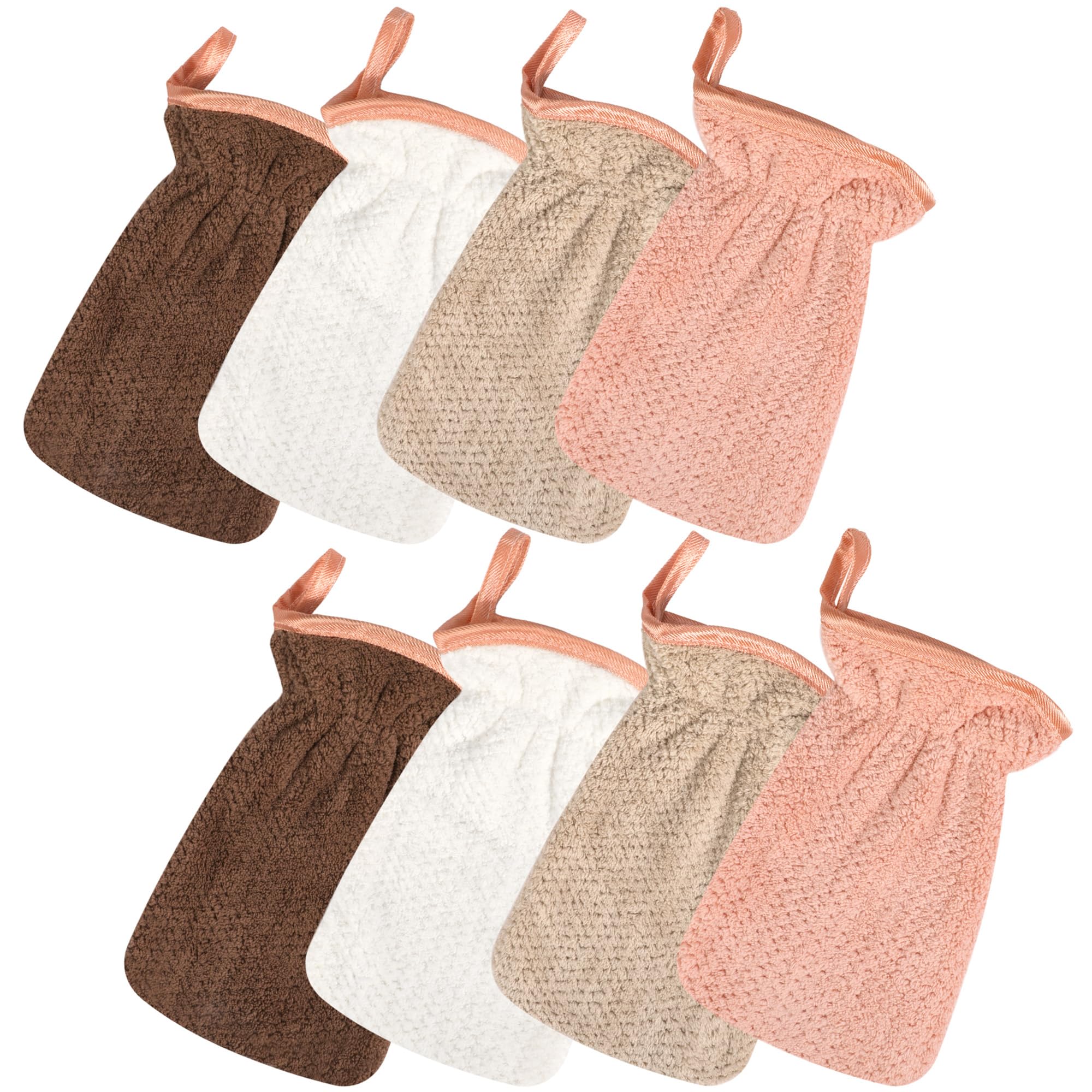 PHOGARY 8 Pack Microfiber Wash Mitts for Face Body, Soft Face Shower Bath Mitts Coral Fleece Washcloths, Reusable Makeup Remover Mitt, European Style
