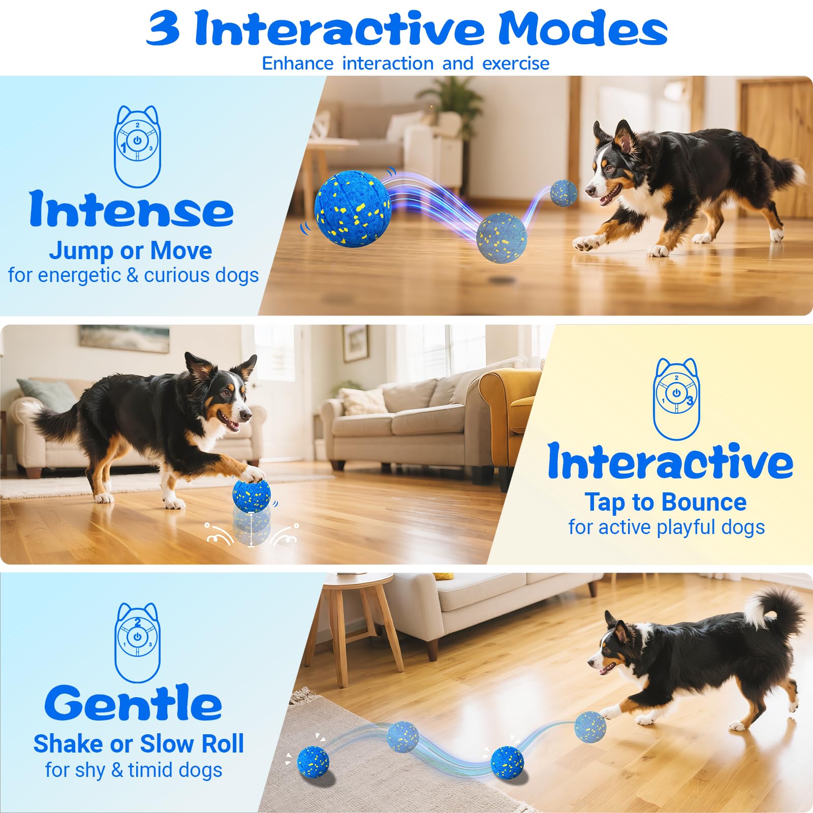 Intelligenter Hundeball, interaktives Hundespielzeug mit Fernbedienung, automatisches Bewegen, Hüpfen und Drehen, 3 Modi, E-TPU-Material, aggressives Kauen, IPX7 wasserdicht, rollender Ball