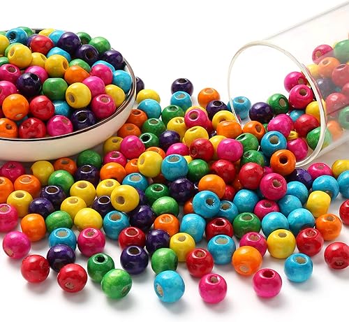 Miniatura 9 de HERZWILD 1200 cuentas de madera coloridas, cuentas redondas de madera natural coloridas hechas a mano, cuentas para manualidades, 0.315 in