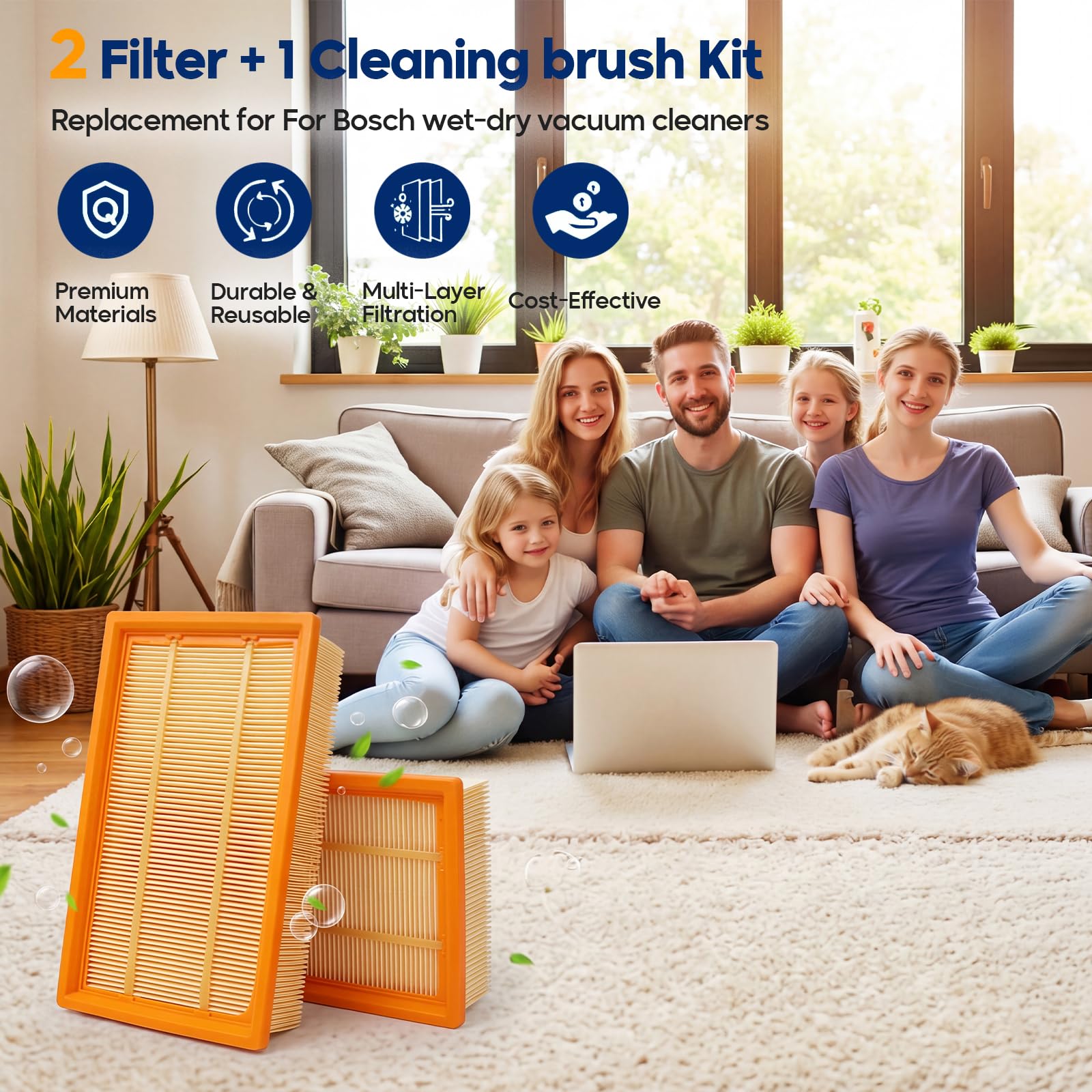 Lot de 2 Filtre Plissé Parties Pour Bosch GAS 35 L AFC/GAS 35 L SFC+/GAS 35 M AFC/GAS 55 M AFC Aspirateurs Eau et Poussière,Référence 2 607 432 034,2607432033,Réutilisable et Lavable