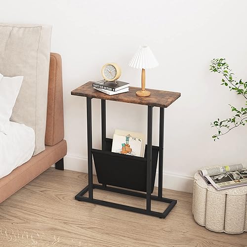 Miniatura 52 de Yusong Mesa auxiliar pequeña y estrecha para espacios pequeños, mesa auxiliar delgada de 17.7 pulgadas de ancho, mesita de noche con soporte de