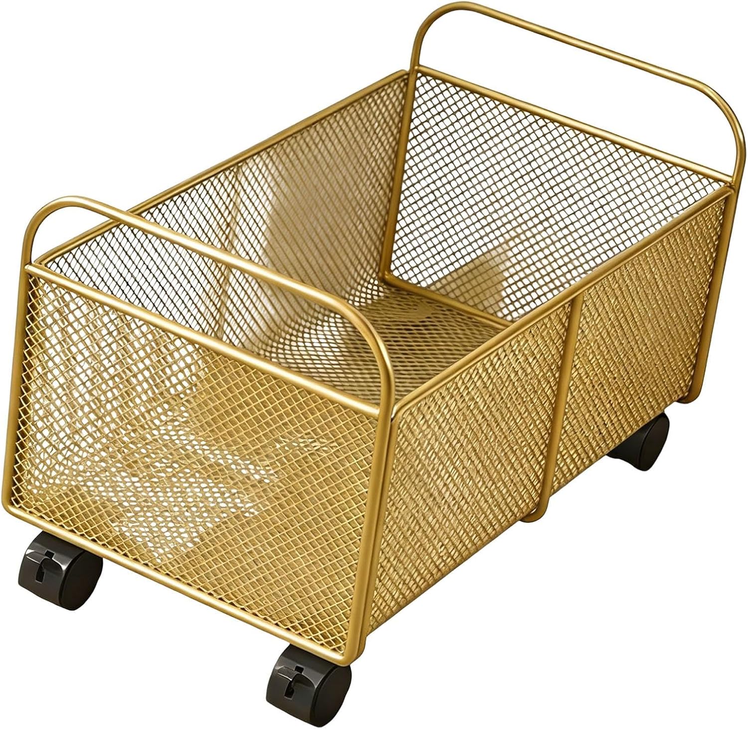 Generic Rolling Book File Cart Utility Storage Cart Easy to Use Office Supplies, Portable, Under Desk File Organizer for Handbag, Gold, Small