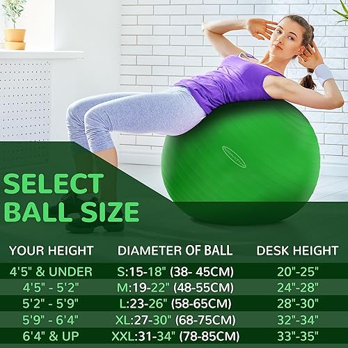 Miniatura 9 de Signature Fitness Pelota de ejercicio antiestallidos y antideslizante, pelota de yoga, pelota de fitness con bomba rápida, capacidad de 2,000