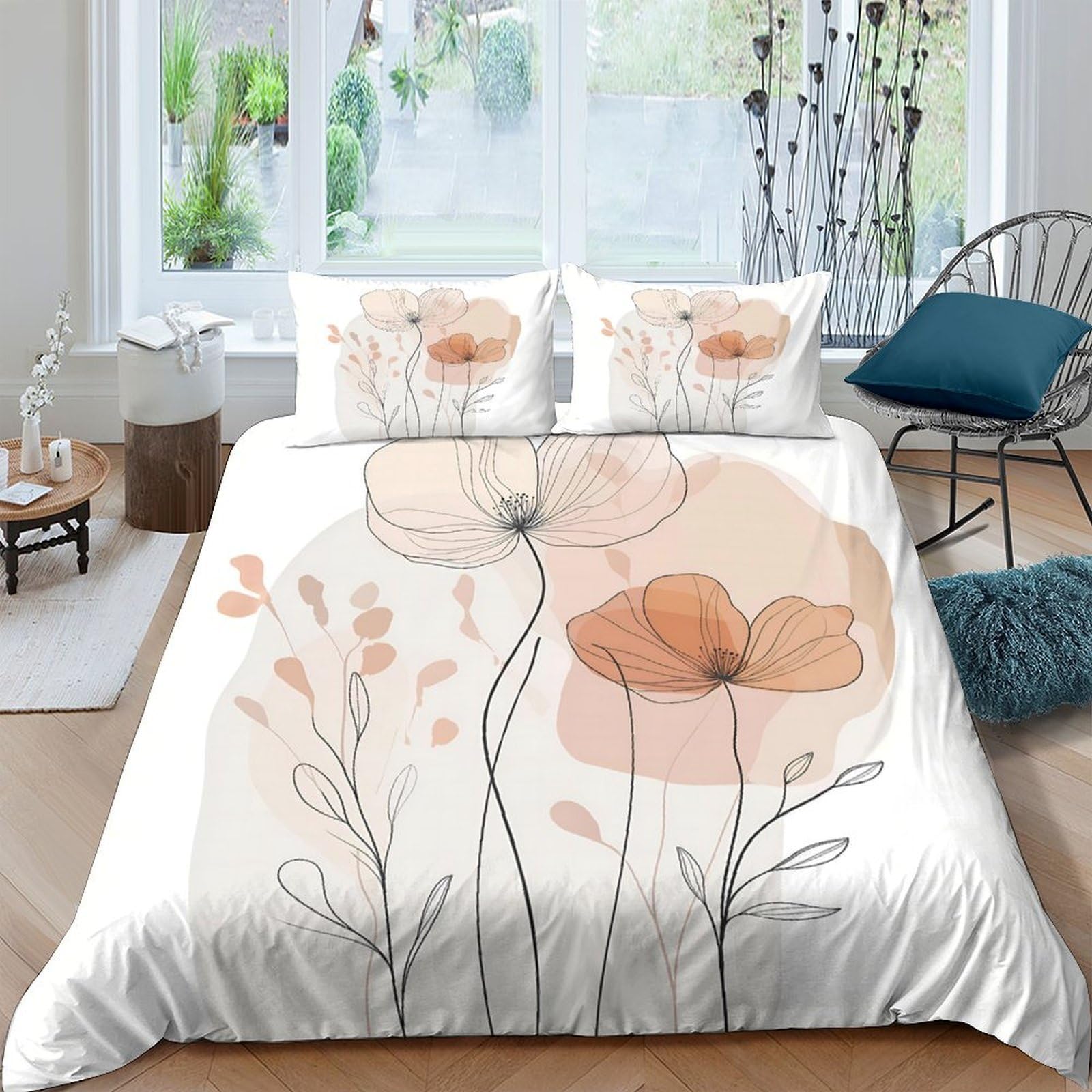 Ctjqhvkz Style-5 3D Printed Watercolor Floral Fitted Sheet Microfiber Soft Non-Slip Pastel Poppy Bed Cover For Bedroom Guest Room Decor Single（135X200cm）