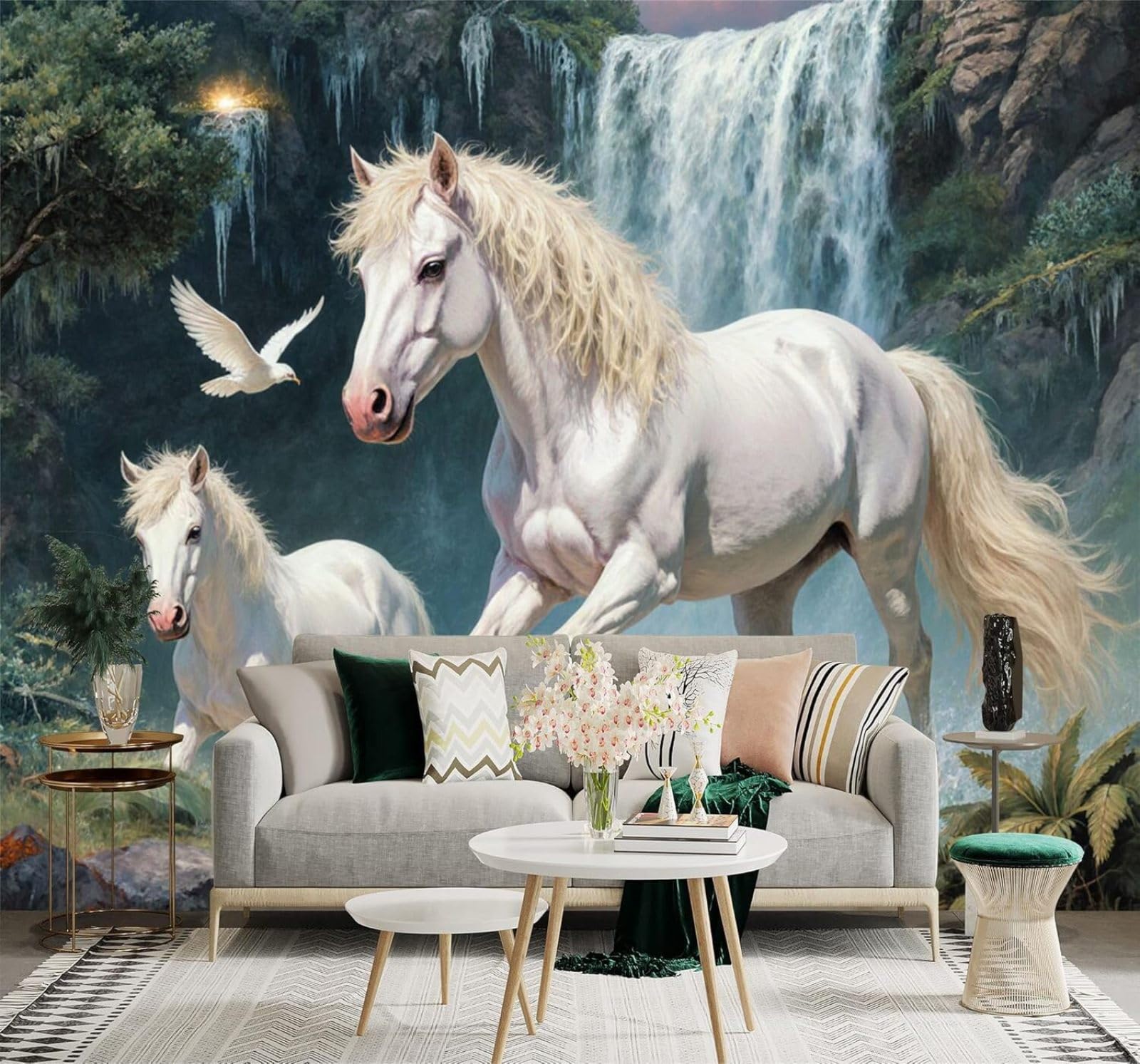 Papier peint 3D paysage naturel forêt oiseaux pour décoration murale TV