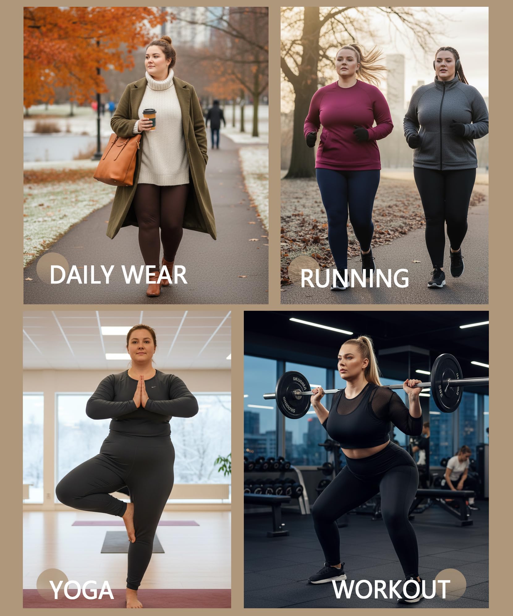 Confezione da 3 leggings taglie forti con tasche da donna, a vita alta, controllo della pancia, 1X-4X, morbidi pantaloni da yoga per allenamento