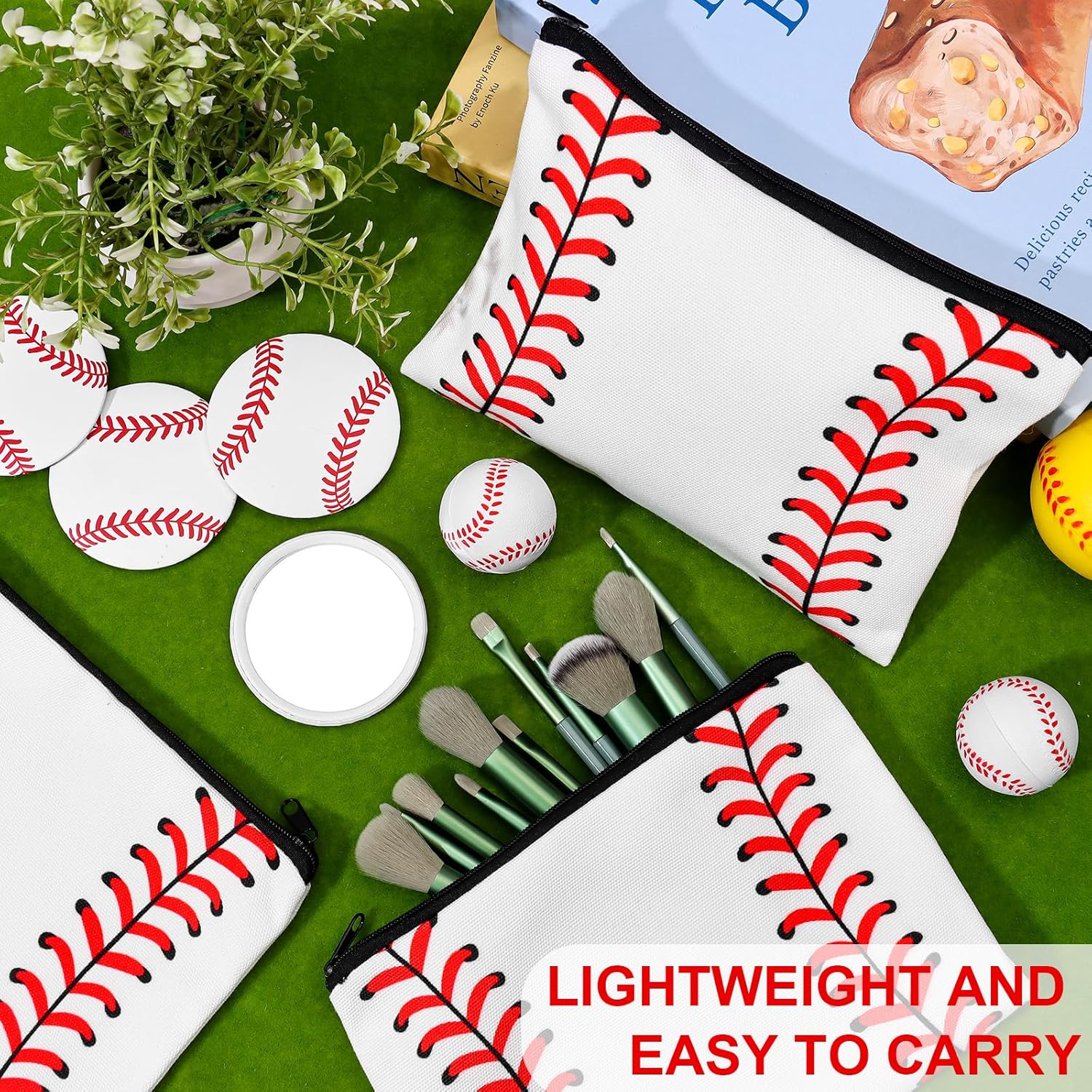 40PCS Baseball Team Gifts Baseball Cosmetic Bag Accessories Makeup Bags Mirror Bulk for Women Toiletry Zipper Pouch Travel Canvas Gifts Stuff for Party Team Players Lover