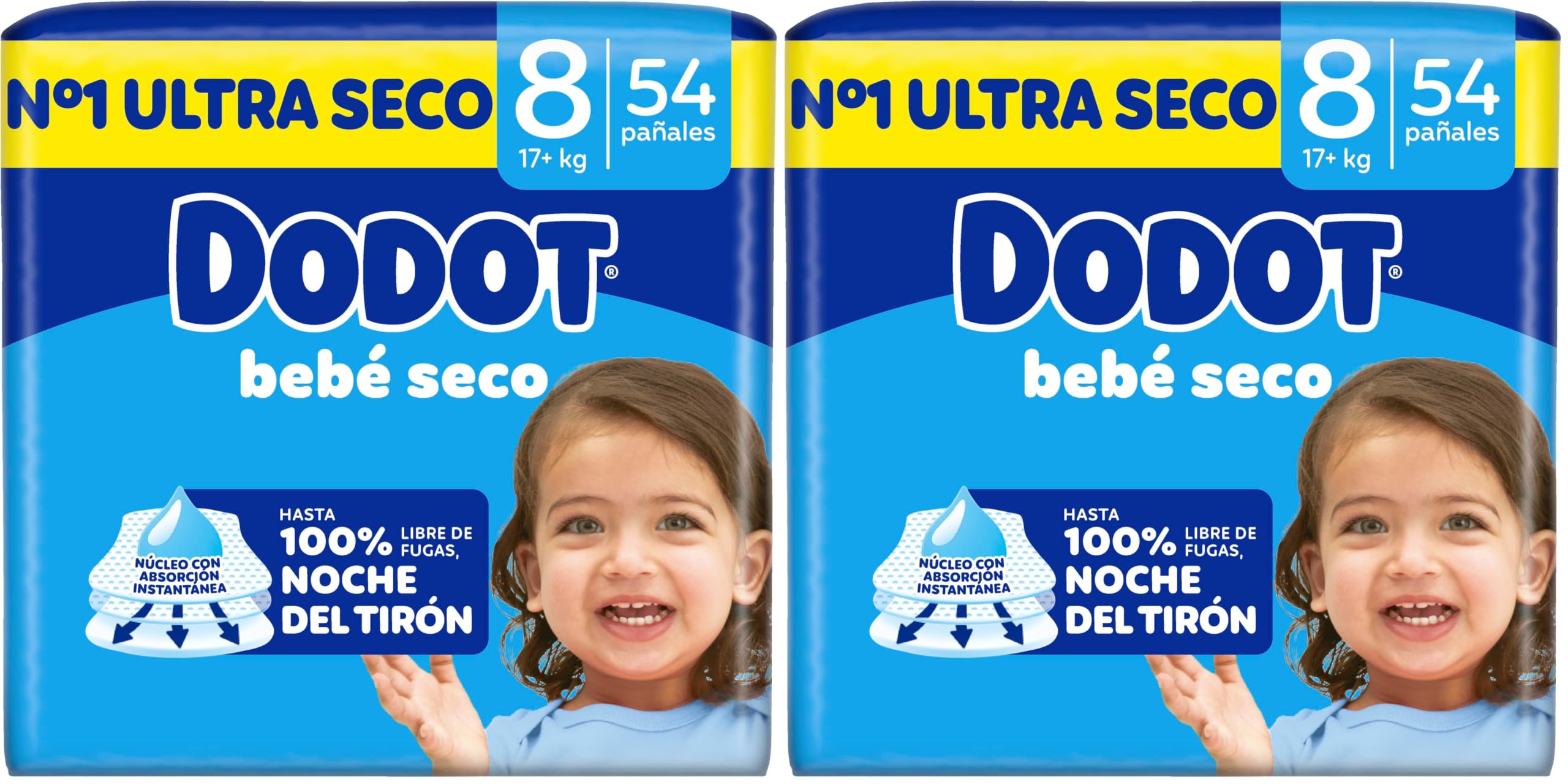 Dodot Bebé-Seco Talla 8, 54 Pañales Pack od f 1 (Paquete de 2)