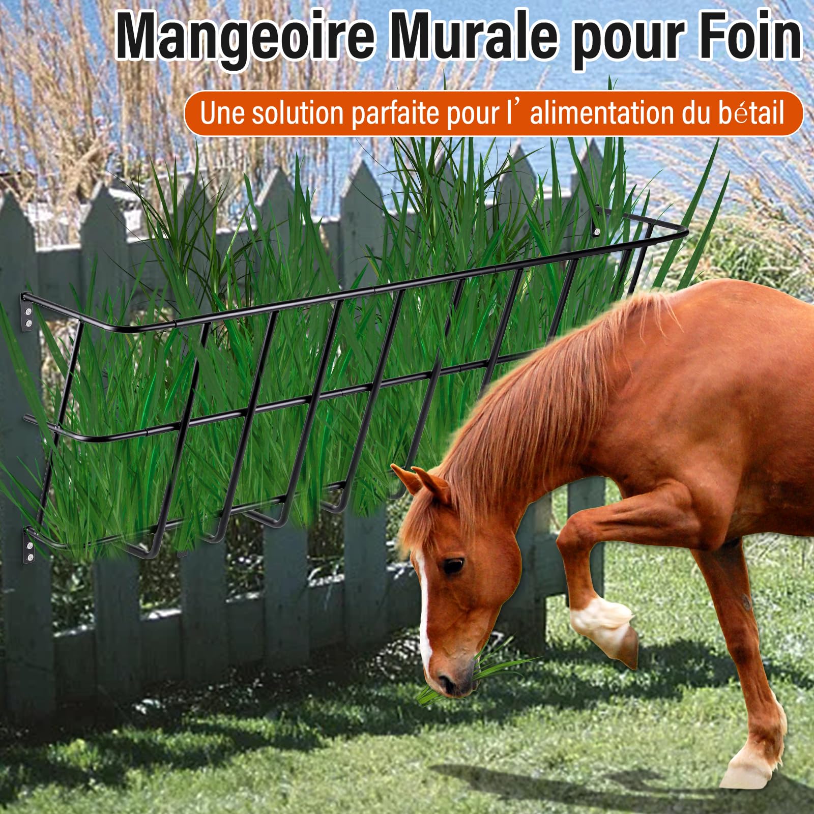 Ratelier a Foin pour Chevre, Mangeoire à ChèVres SurdimensionnéE Porte-Foin Mural pour ChèVres, Mangeoire à BéTail Suspendue pour Moutons et Chevaux, Facile à Installer à la Ferme (Noir)