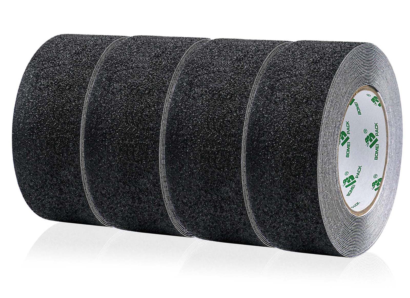 BOMEI PACK Antirutsch Klebeband Streifen mit Selbstklebend, Schwarz 4 Rollen 5cm x 10m Treppe Stufen Band Kleber Rutschfest Klebeband, Hohe Traktion für innen- und Außenbereich Non Slip Tape