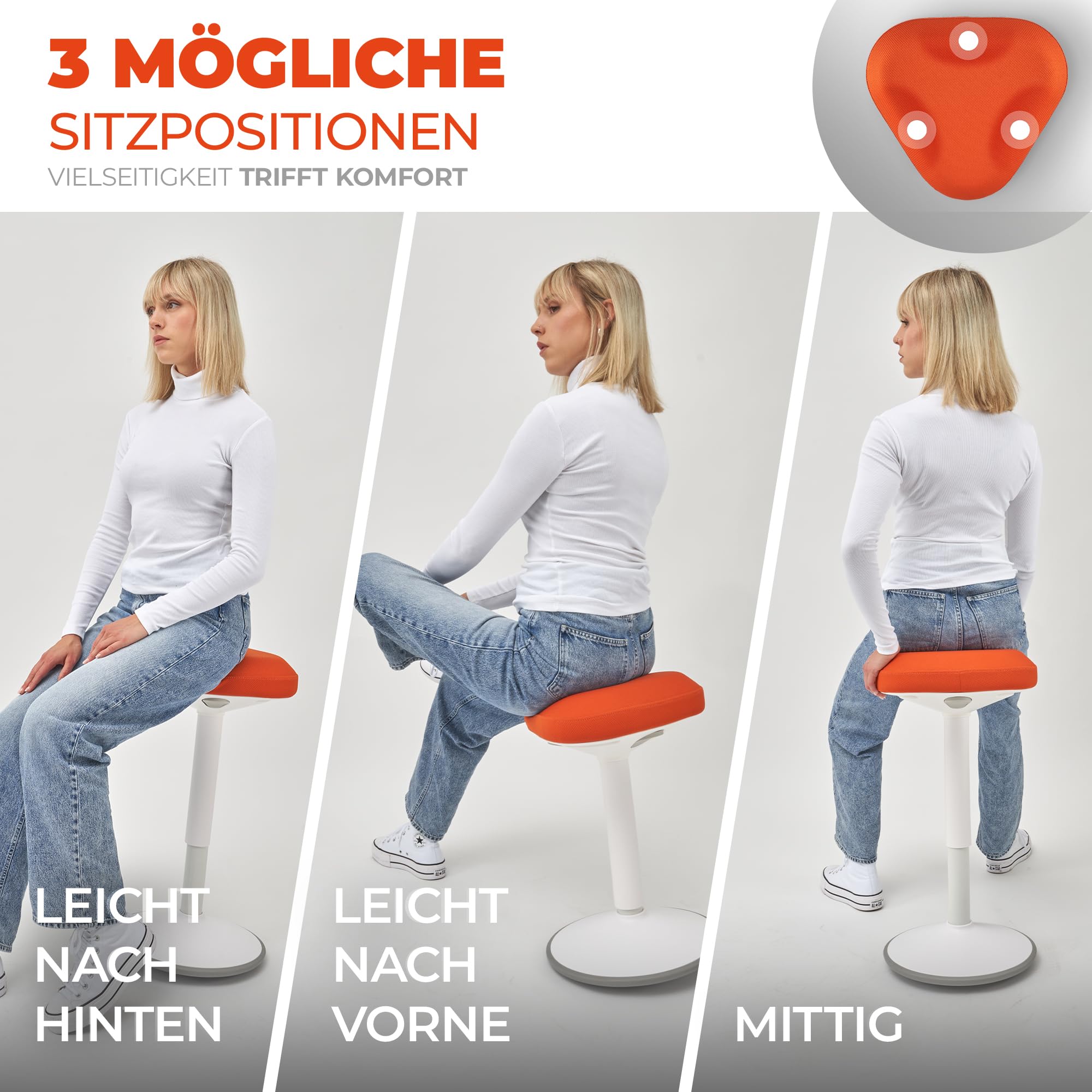 SMART-Sitzen: Bürohocker [PREMIUM QUALITÄT] Sitzhocker ergonomisch für Arbeit & Freizeit|Ergonomischer Hocker höhenverstellbar|Schwingeffekt [rutschfest] Stehhocker|Hocker für Homeoffice (Orange)