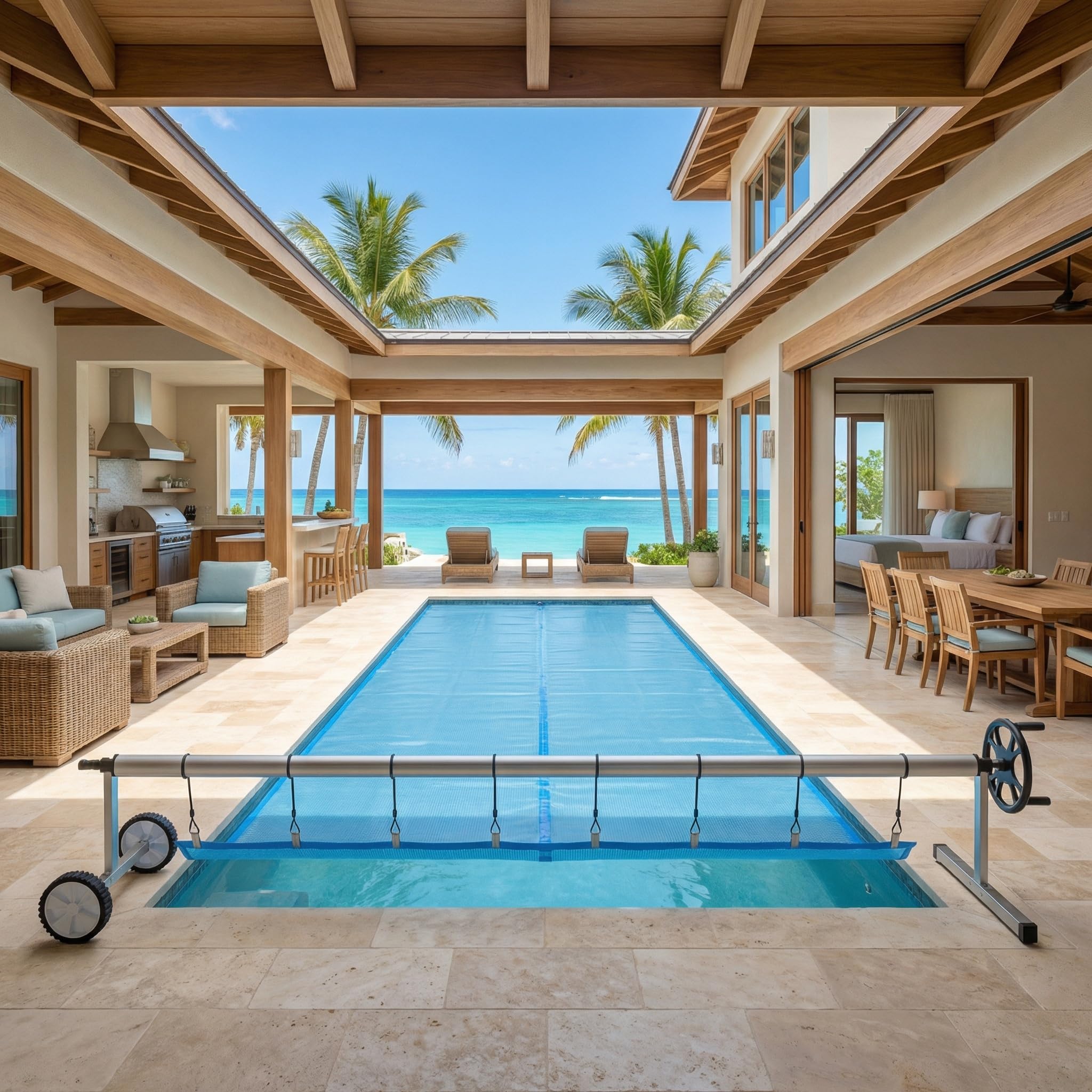 Froadp Pool Aufroller Aufrollvorrichtung 300-570cm Swimming Pool Zubehör aus Aluminium Aufrollsysteme Schwimmbadabdeckung Witterungsbeständiges Aufroller Poolabdeckung für Solarplane und Poolplanen