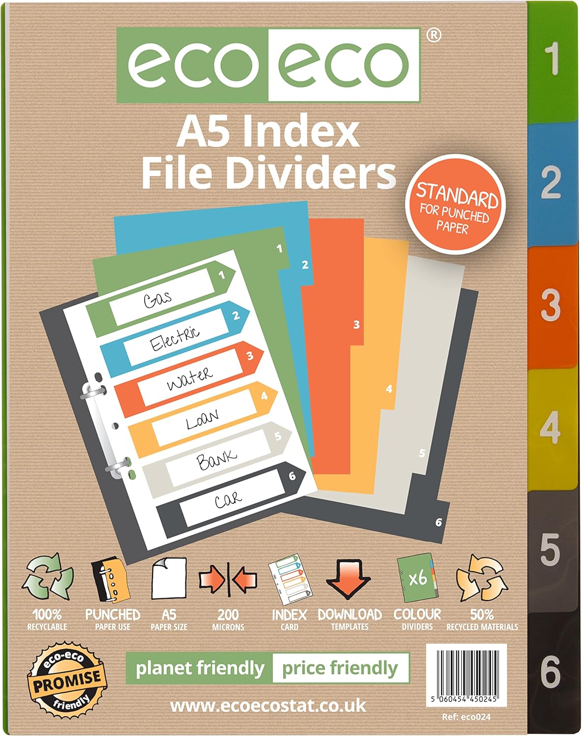 Eco-eco A4 50% Riciclata Set 12 Divisori Index File Ampi - Foto 6