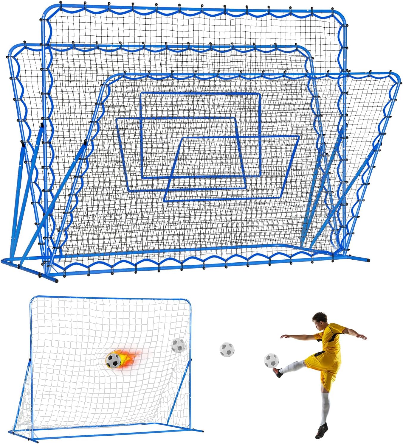 Soccer Baseball Rebounder Net, Quick-Switch Angle Soccer Pitchback Volleyball Training for Control, Passing Practice, Easy Setup Soccer Goal Rebounder Gifts Aids & Equipment for Kids,Teens & Adults
