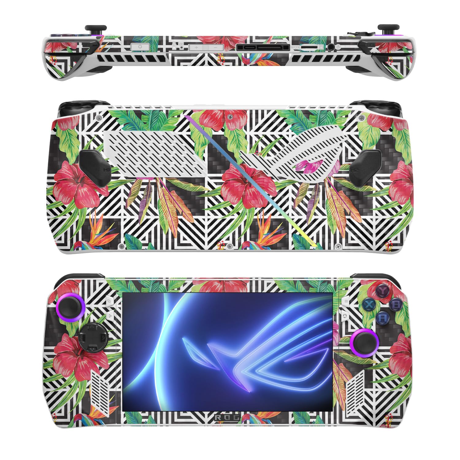 MightySkins Carbon Fiber Skin Compatible with Asus ROG Ally - Pop Hibiscus | Protective, Durable Textured Carbon Fiber Finish | Easy to Apply